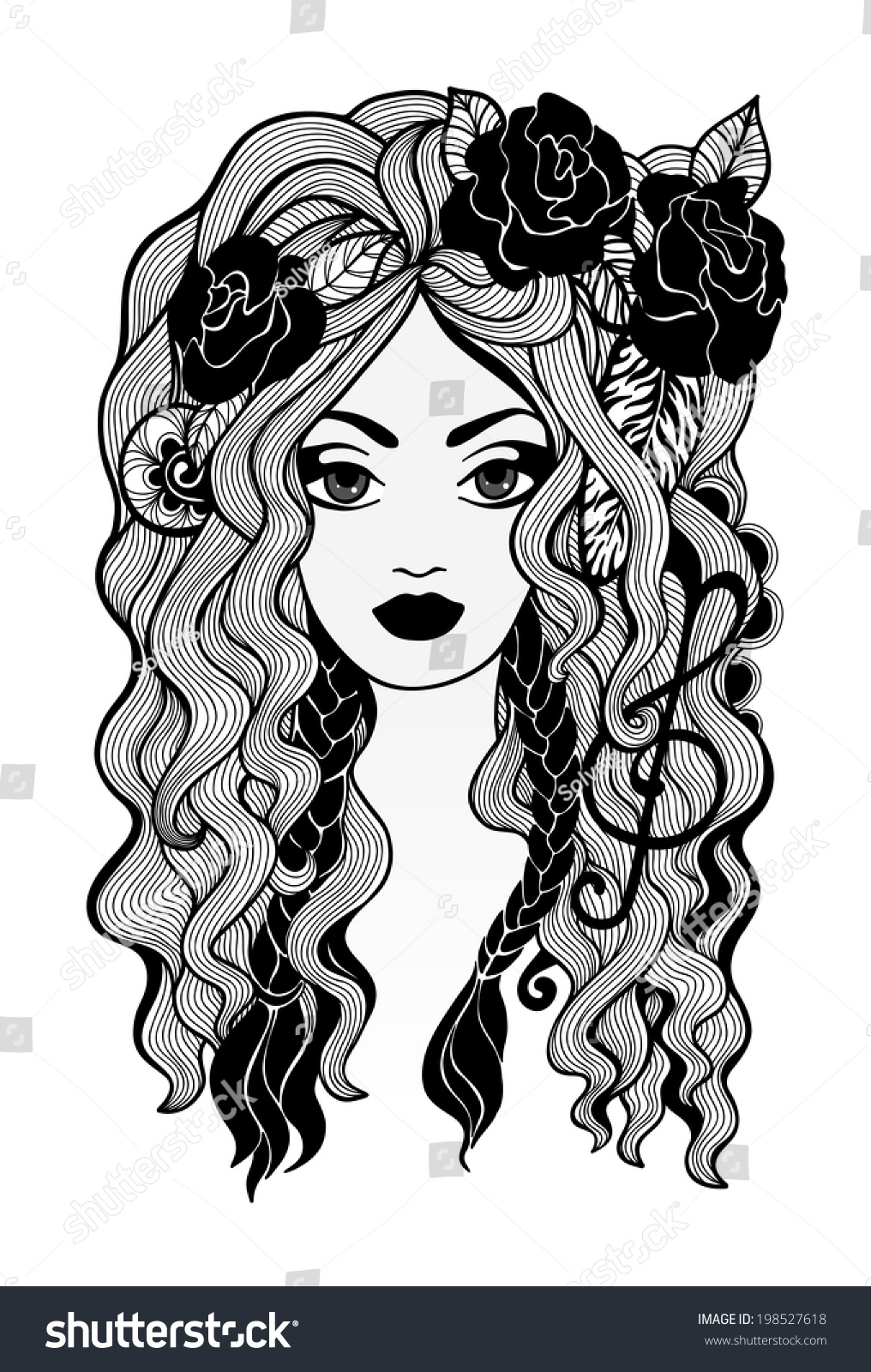 Black White Girl Vector Illustration Stock Vector (Royalty Free ...