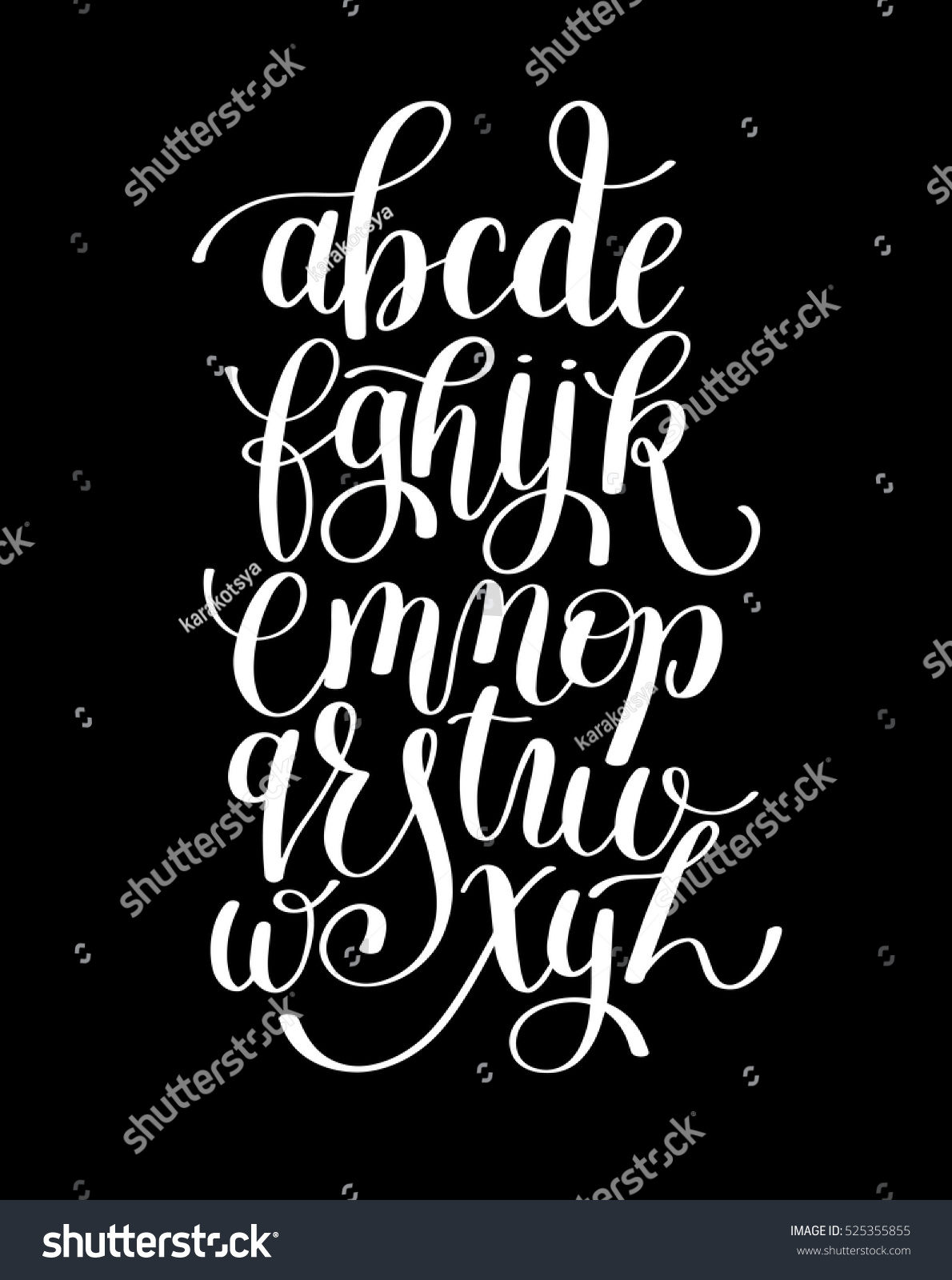 Black White Hand Lettering Alphabet Design Stock Vector 525355855 ...