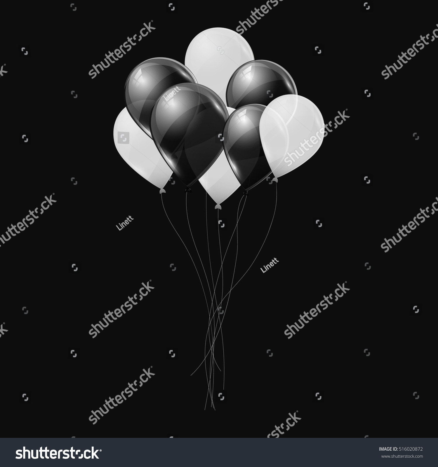 Black White Helium Balloons On Black Stock Vector 516020872