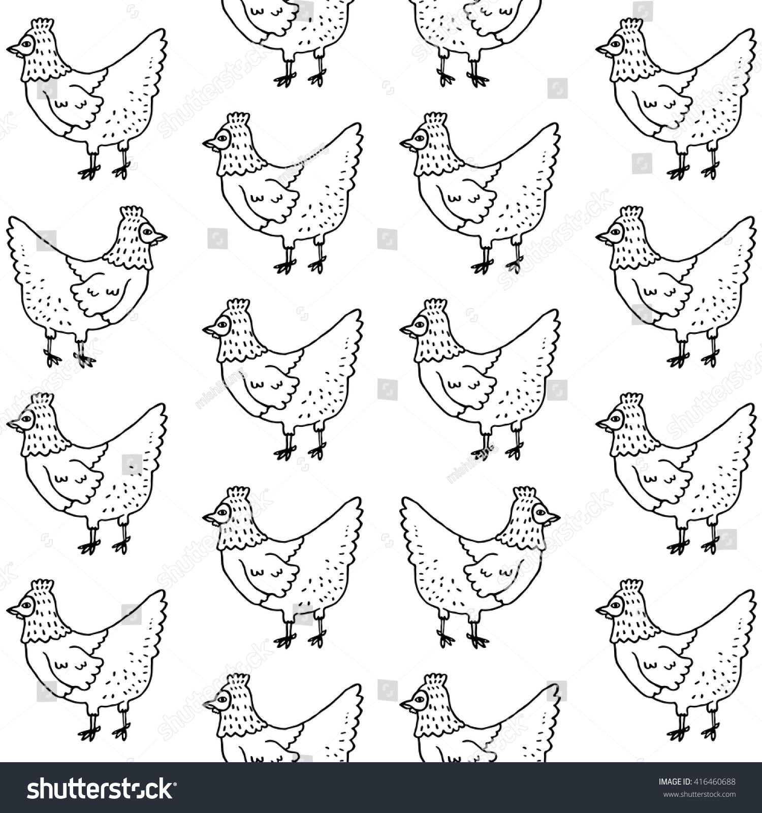 Black And White Hen Vector Pattern.Farm Chicken Illustration Isolated ...