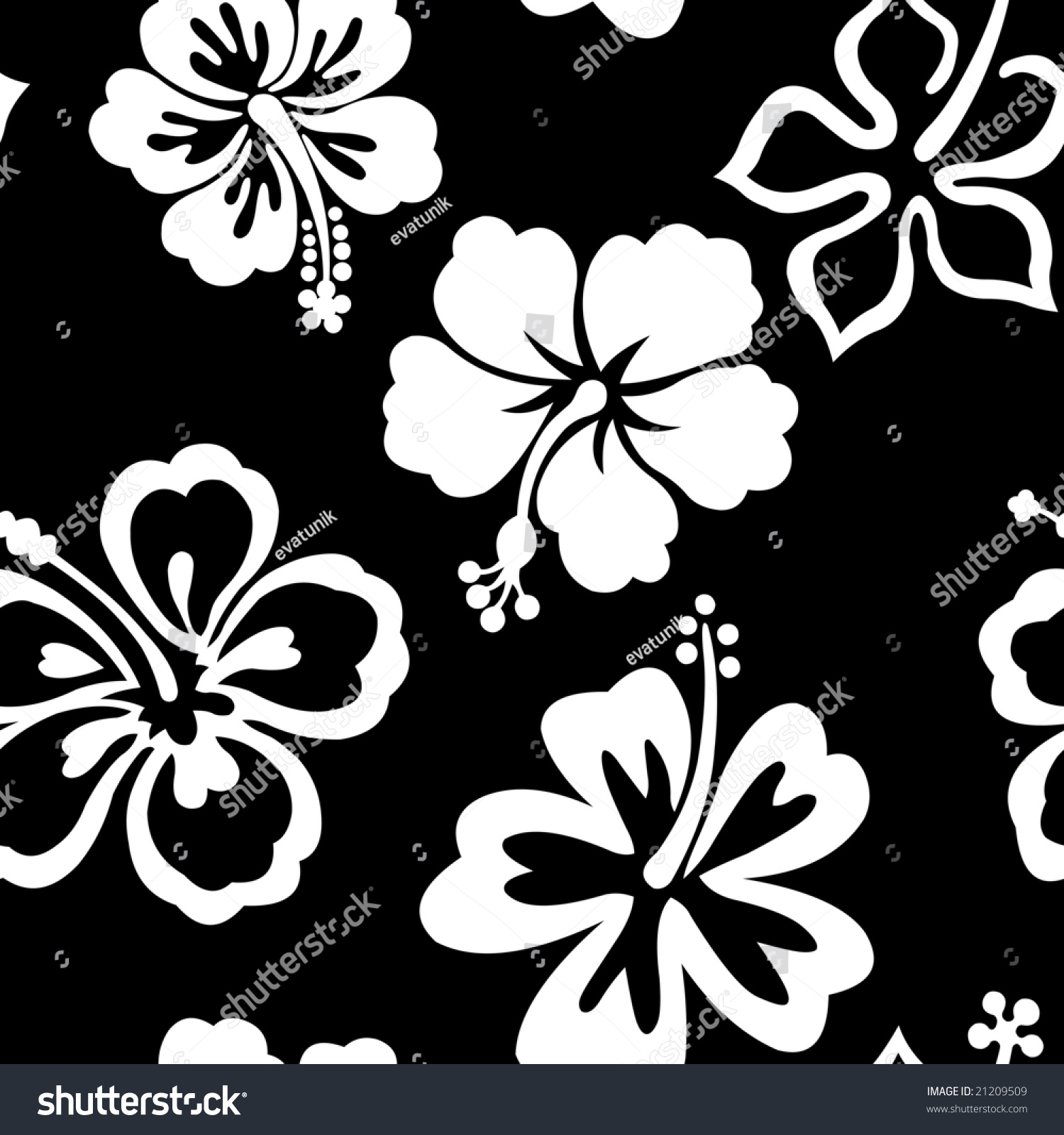 Black And White Hibiscus Seamless Tile Pattern. Stock Vector ...