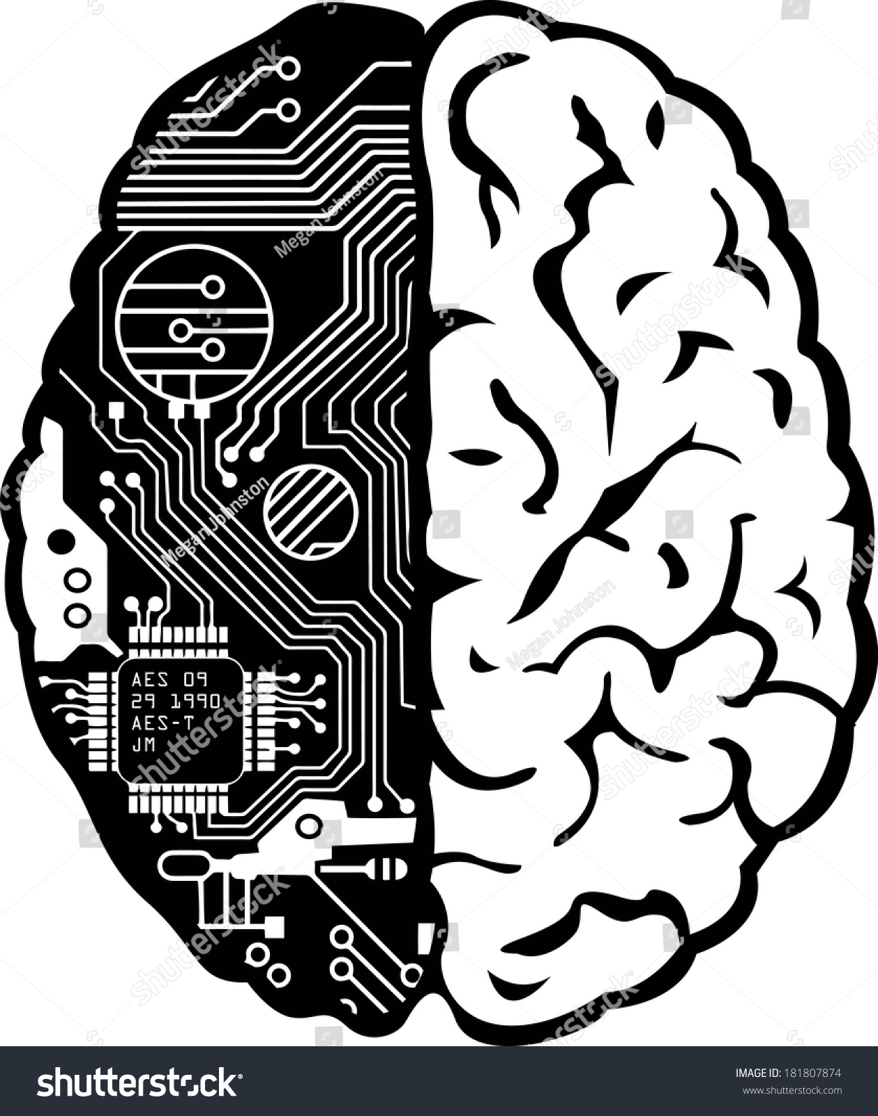 Black White Human Brain Computer Circuit Stock Vector 181807874 ...