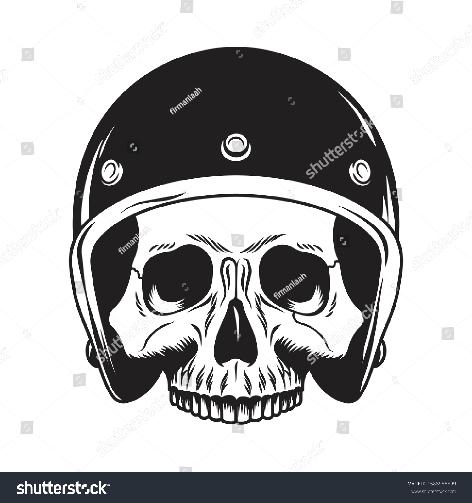 Black White Human Skull Wearing Motorcycle Stock Vector (Royalty Free ...
