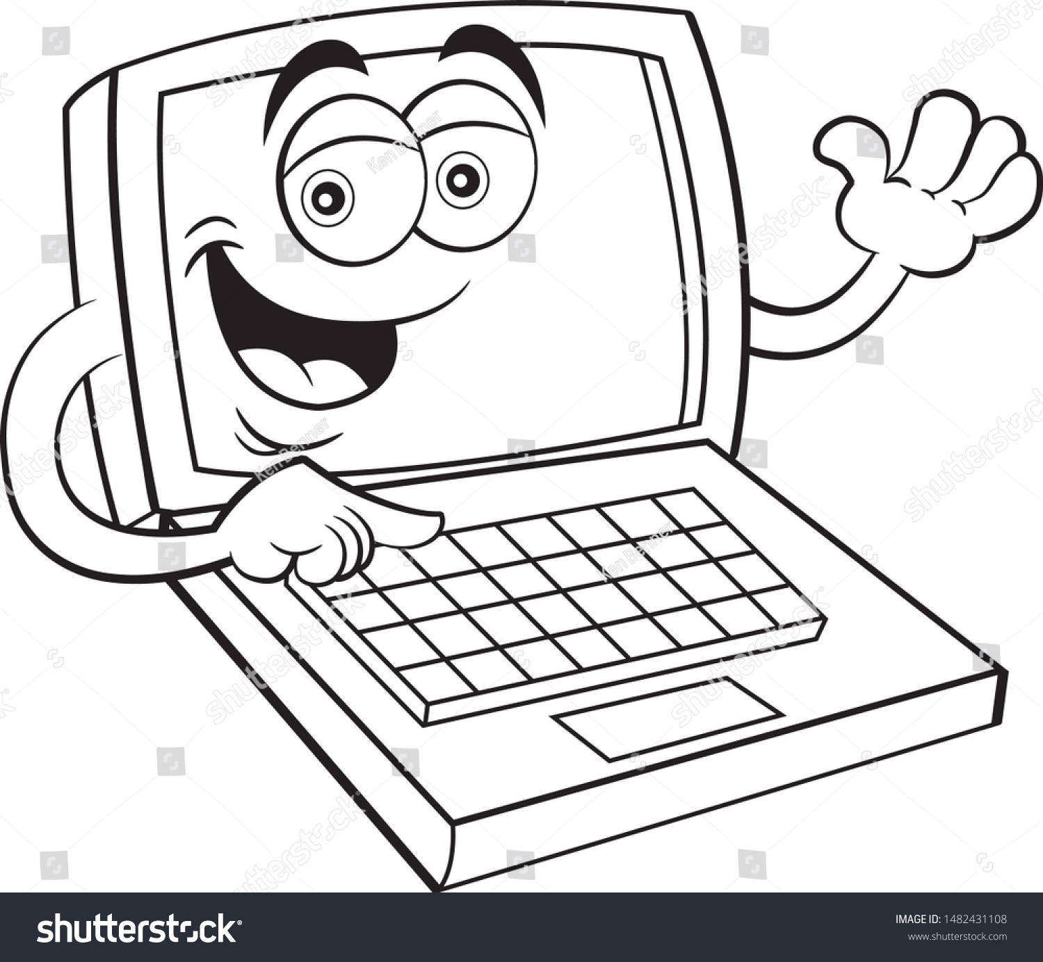 Black White Illustration Happy Laptop Computer Stock Vector (Royalty ...