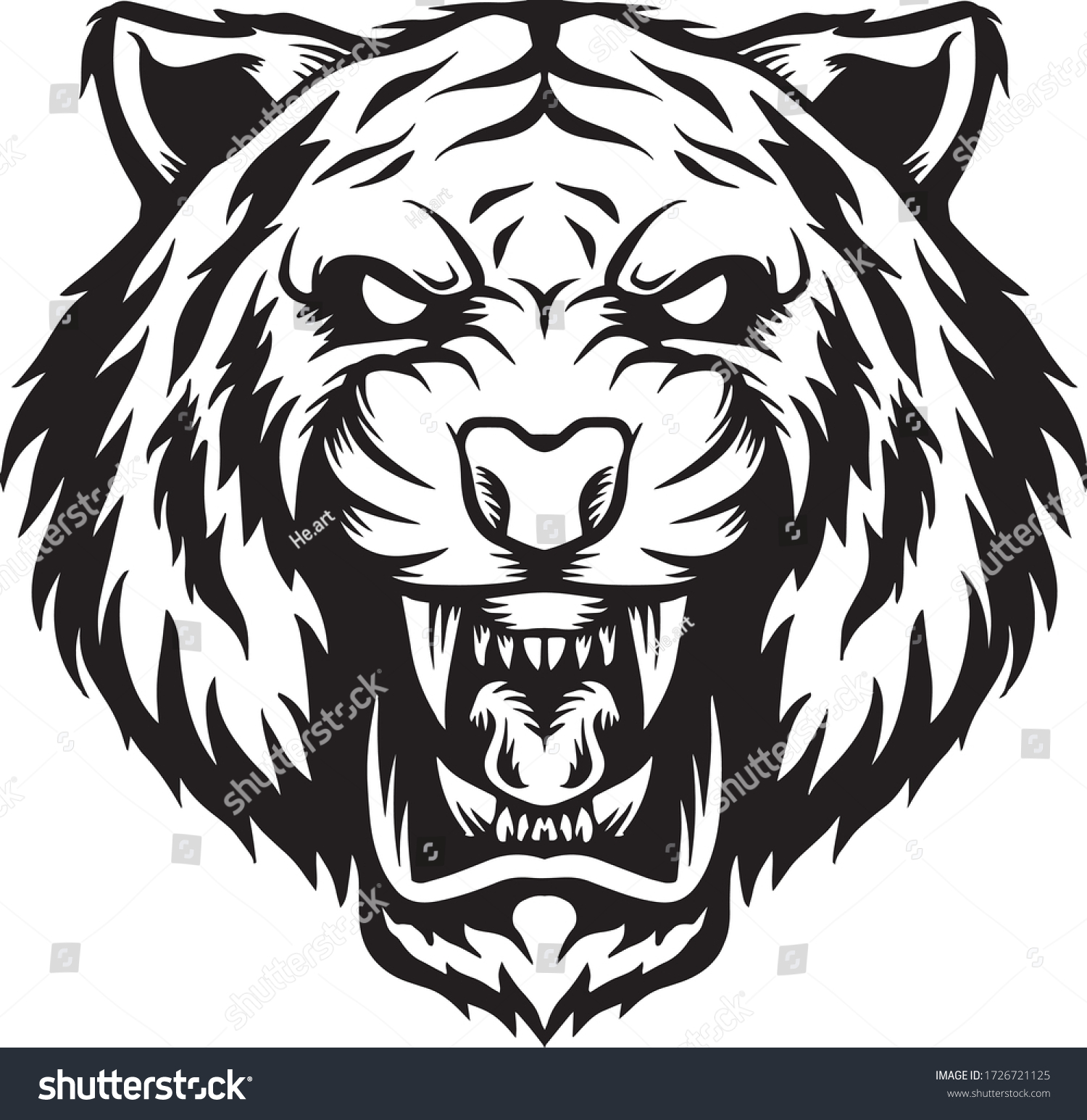Black White Illustration Angry Tiger Stock Vector Royalty Free 1726721125 