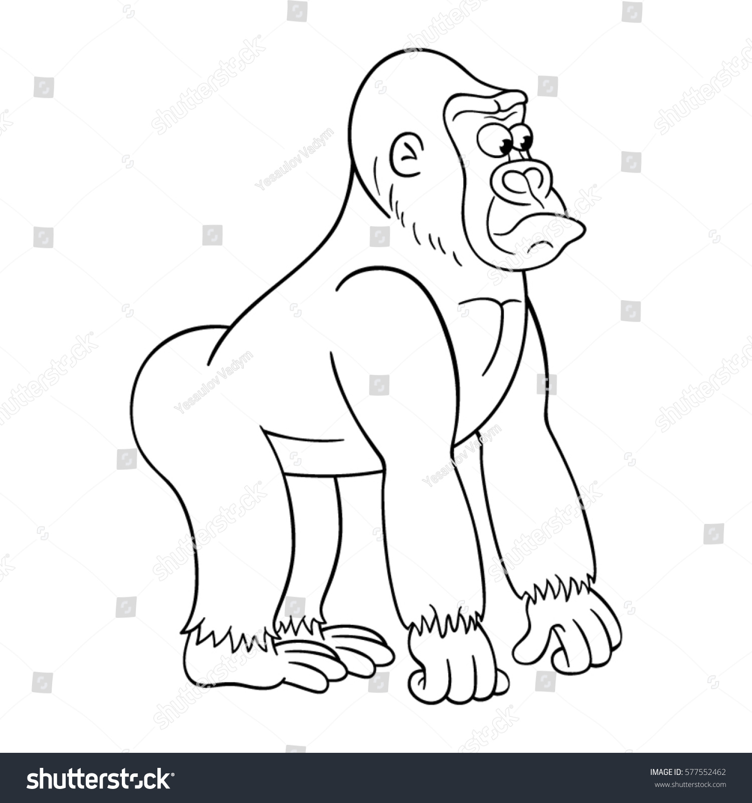 Black White Illustration Cartoon Gorilla Male Stock Vector 577552462 ...