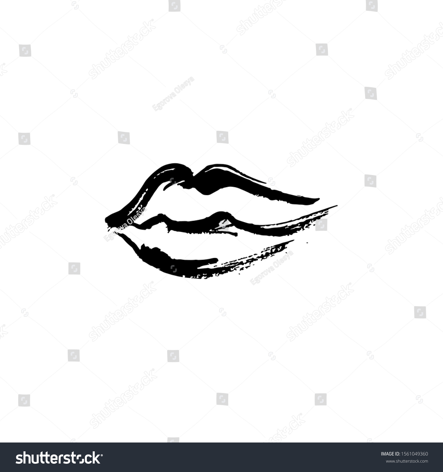 Black White Illustration Lips Ink Drawing: vector de stock (libre de