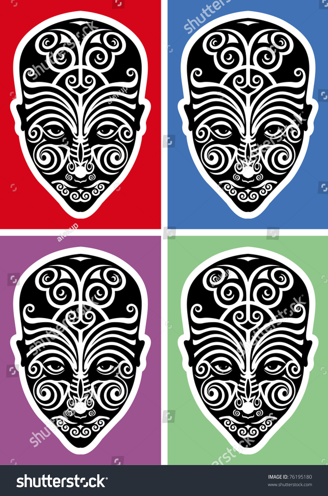 Black And White Illustration Of Maori Face Tattoo - 76195180 : Shutterstock