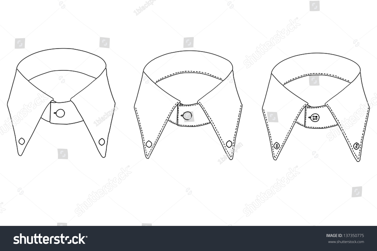 Black And White Isolated Vector Design Of A Man'S Shirt Collar With 3 ...