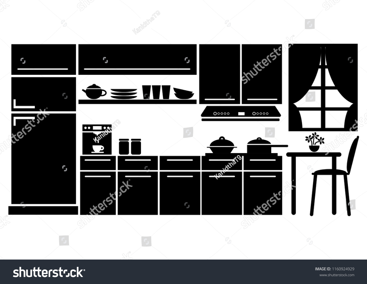 Black White Kitchen Stock Vector (Royalty Free) 1160924929 Shutterstock