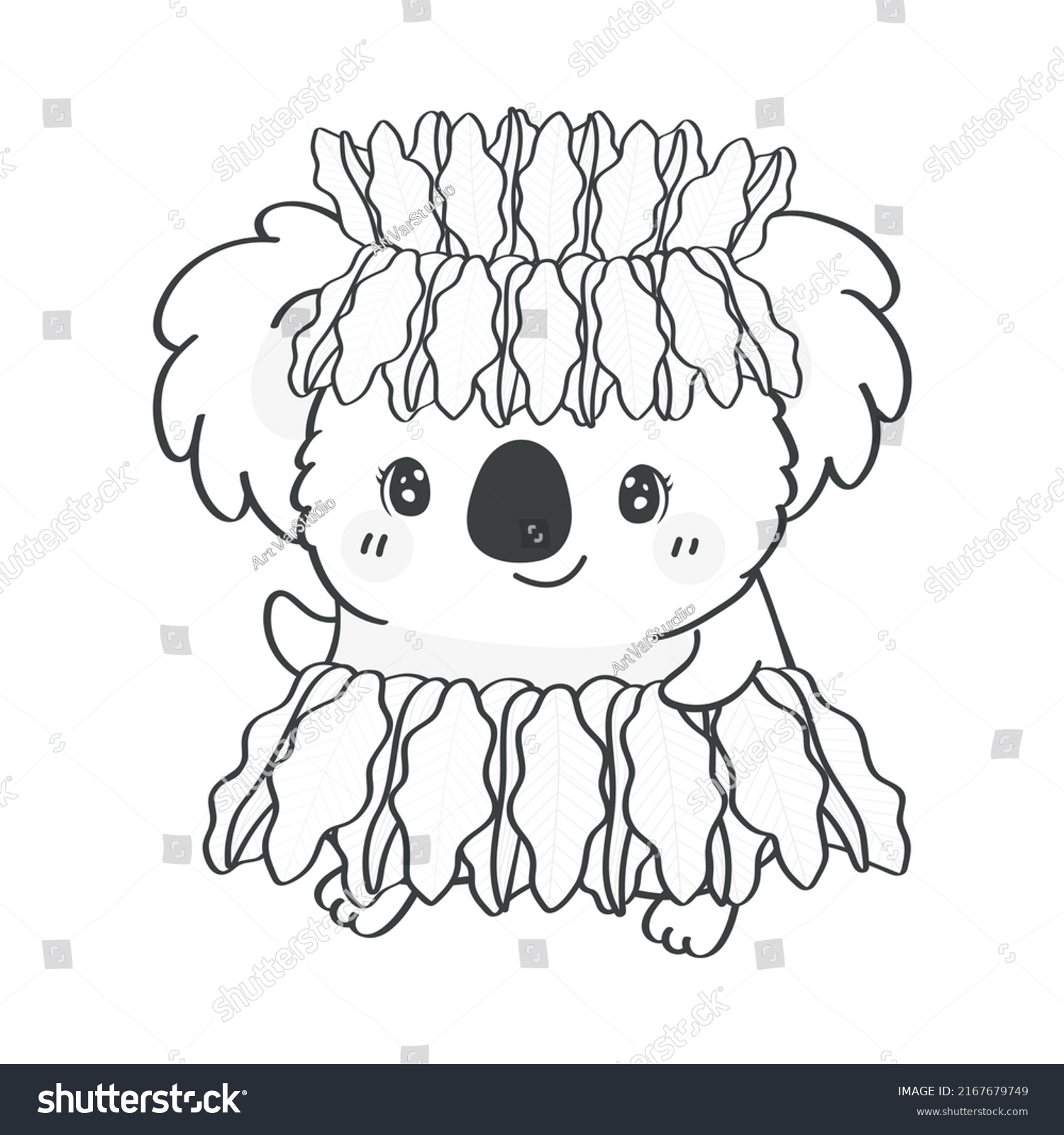 SVG of Black and White Koala Bear Clipart in Cute Cartoon Style Beautiful Clip Art Coloring Page Koala in Hawaiian Costume. Vector Illustration of an Animal for Prints for Clothes, Stickers, Textile.  svg