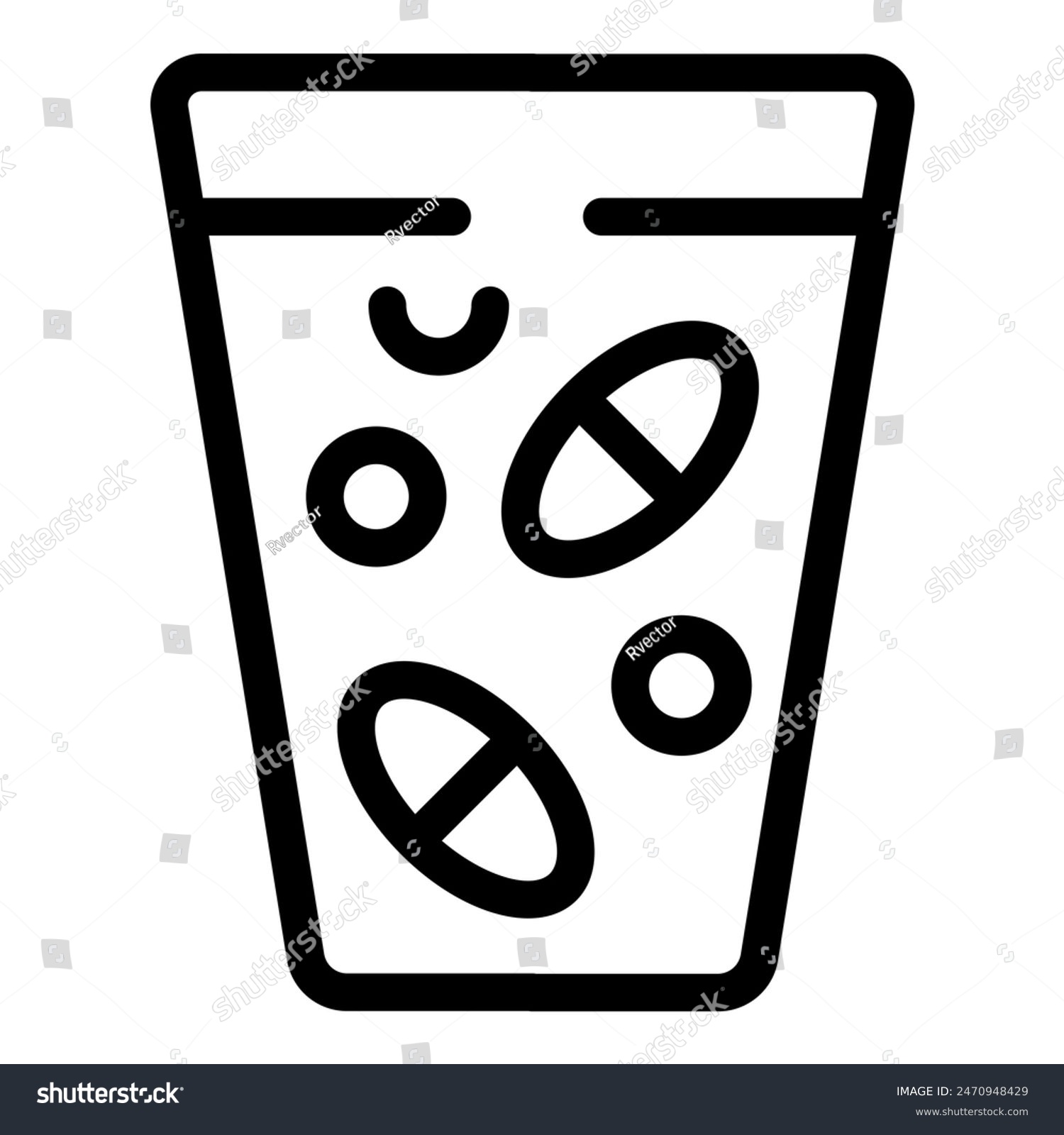 recommend clip art: Black and white line art of effervescent tablets dissolving in a glass of water