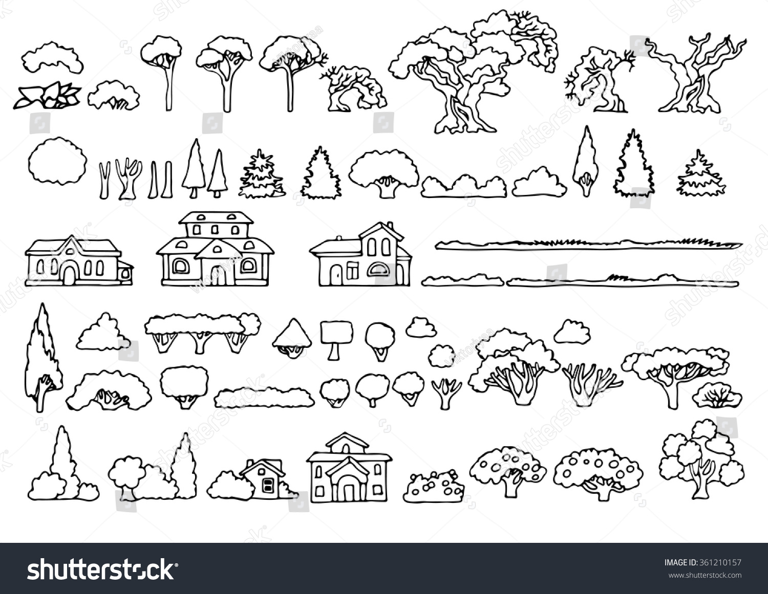 Vector Drawing Lines Examples : Black white line drawinglandscape elements vector stock