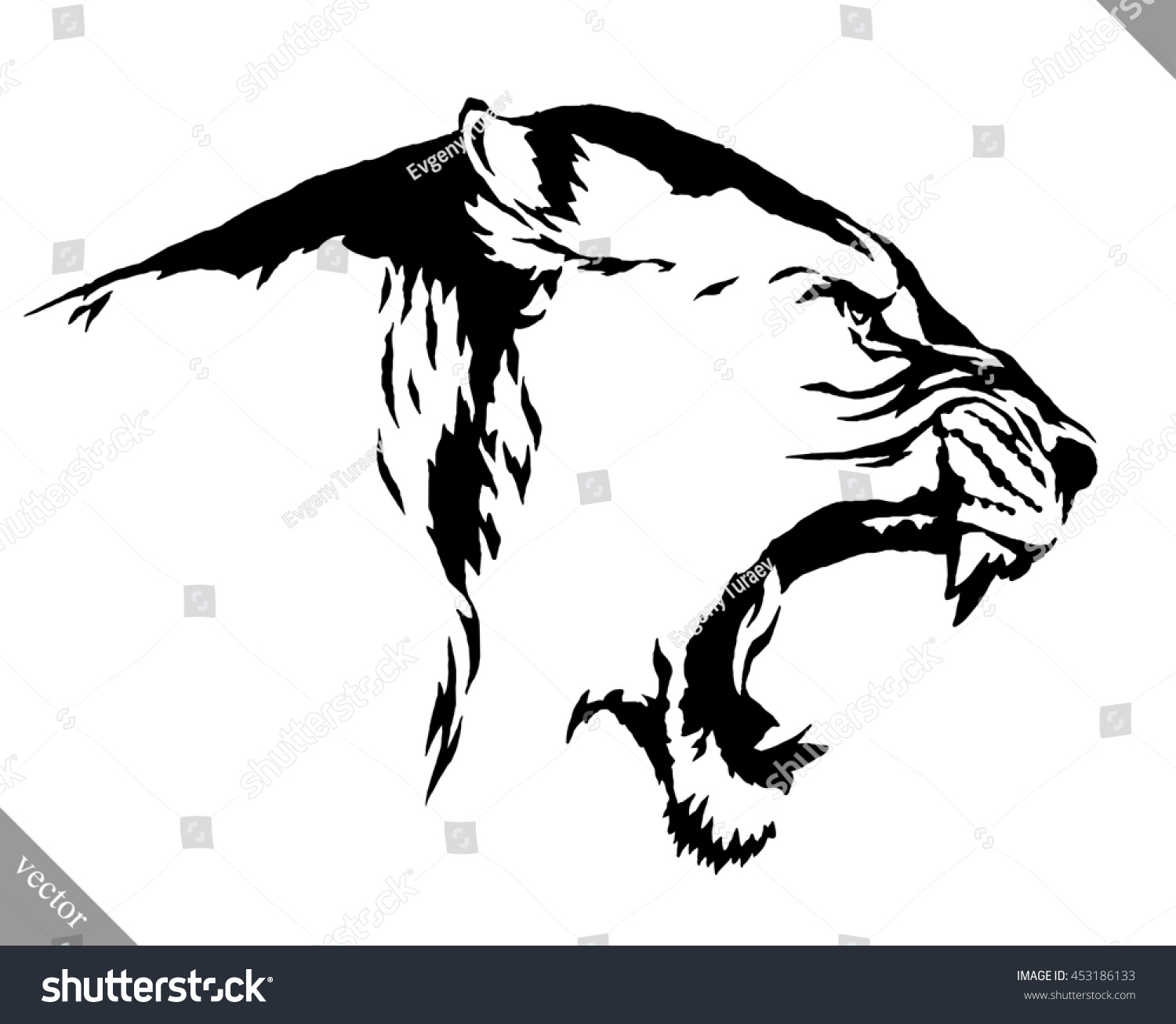 Black White Linear Draw Lion Vector Stock Vector 453186133 - Shutterstock