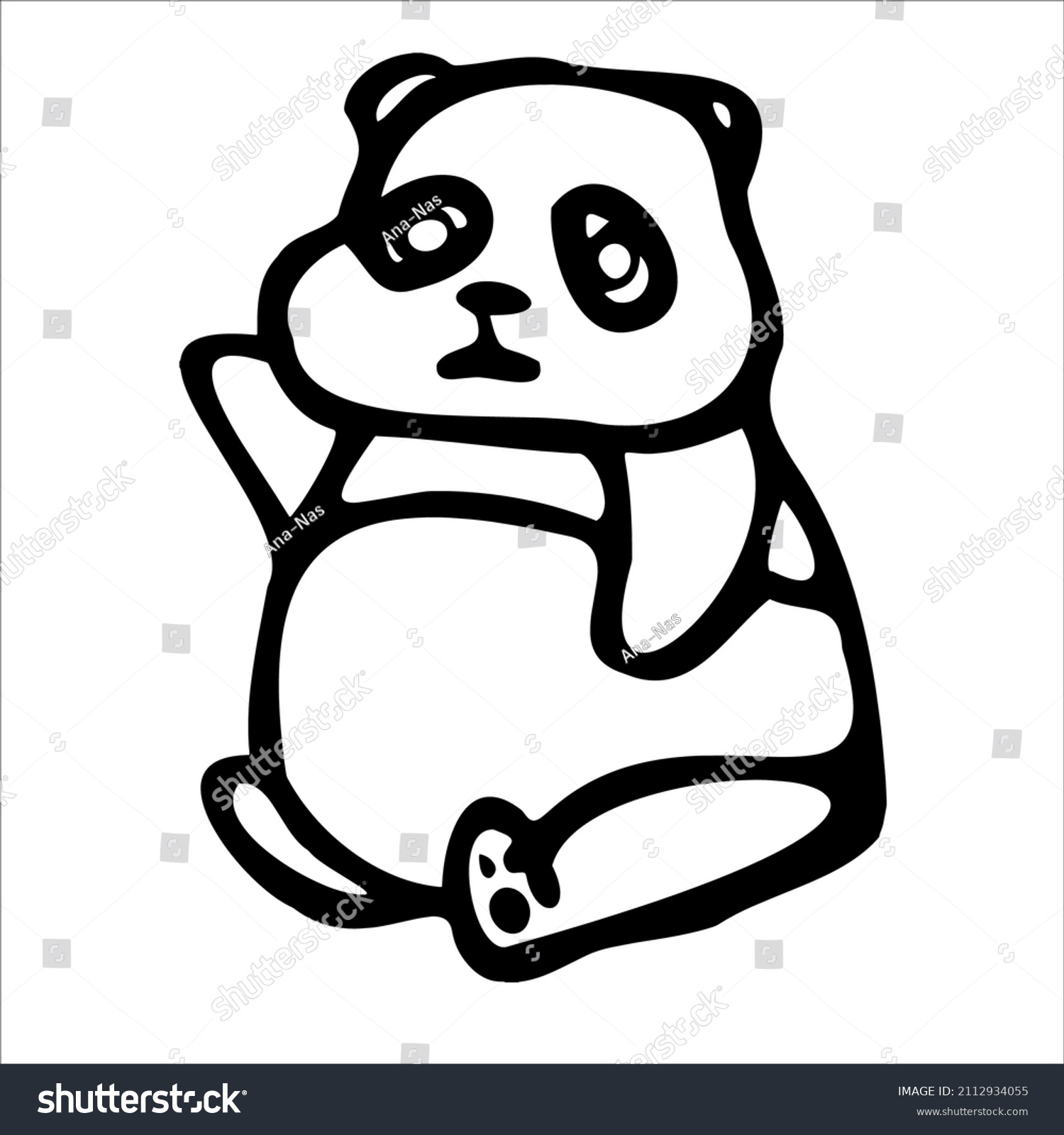 Black White Linear Illustration Panda Imagecoloring Stock Vector