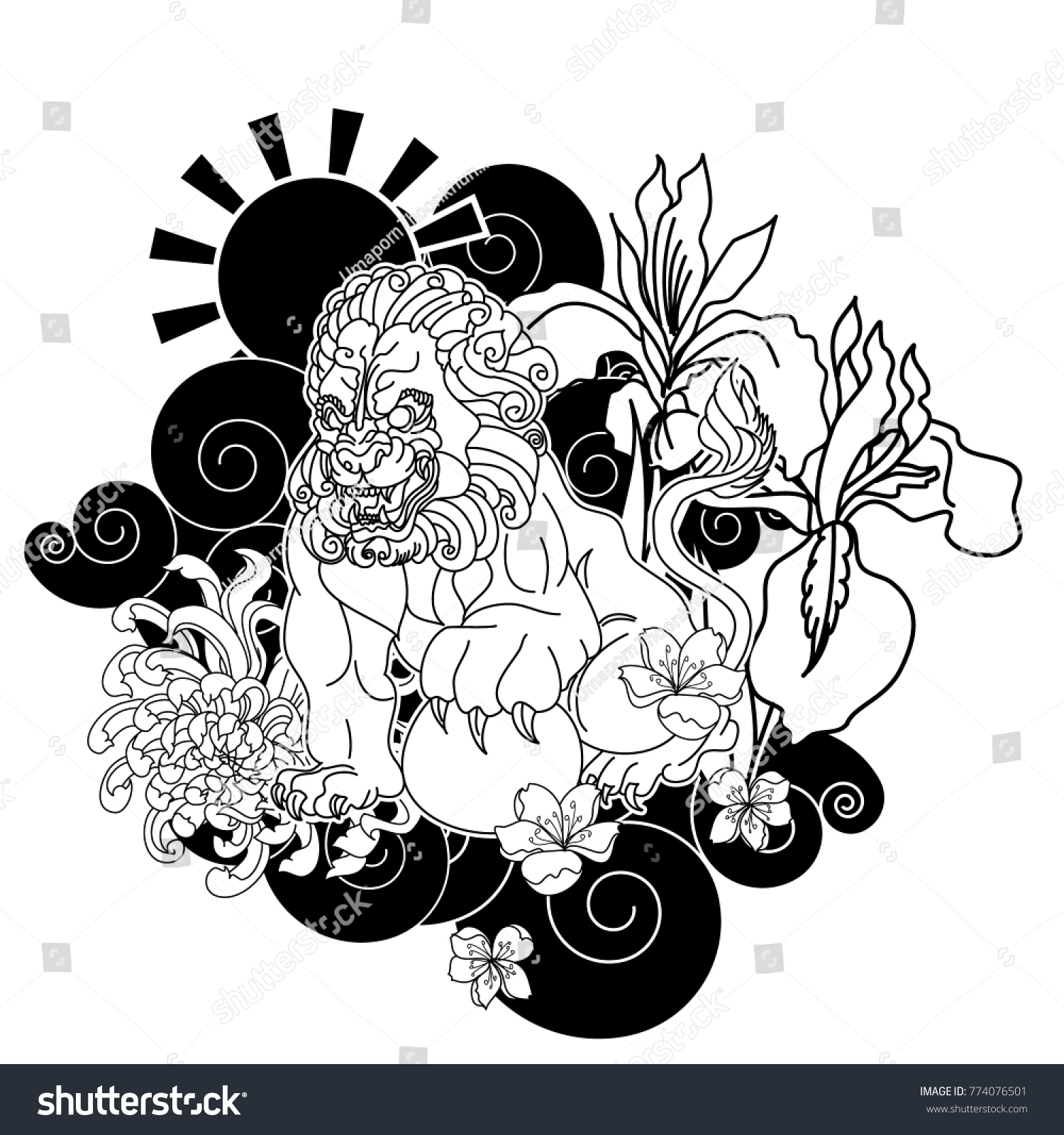 black white lucky lion tattoo designchinese stock vector 774076501 black white lucky lion tattoo designchinese stock vector 774076501