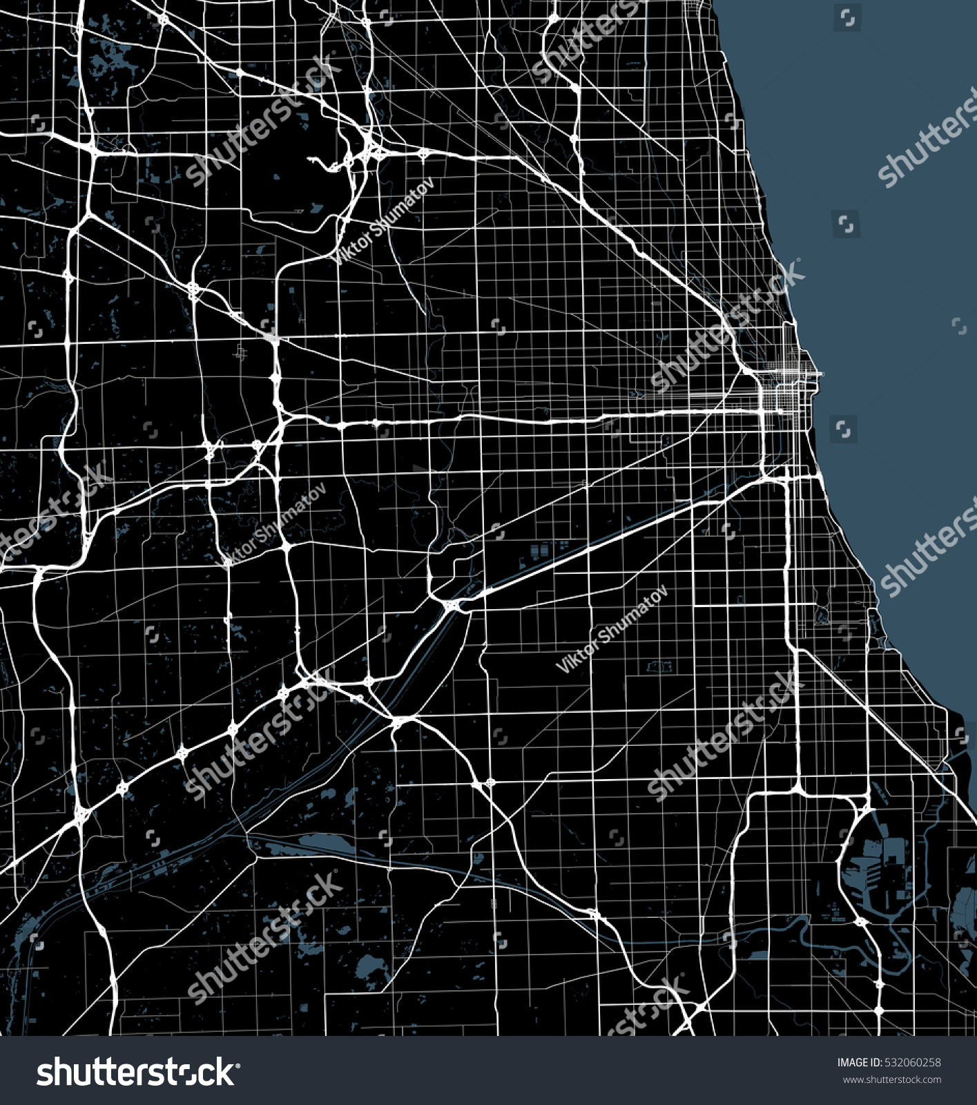 Black White Map Chicago City Illinois Stock Vector Royalty Free 532060258