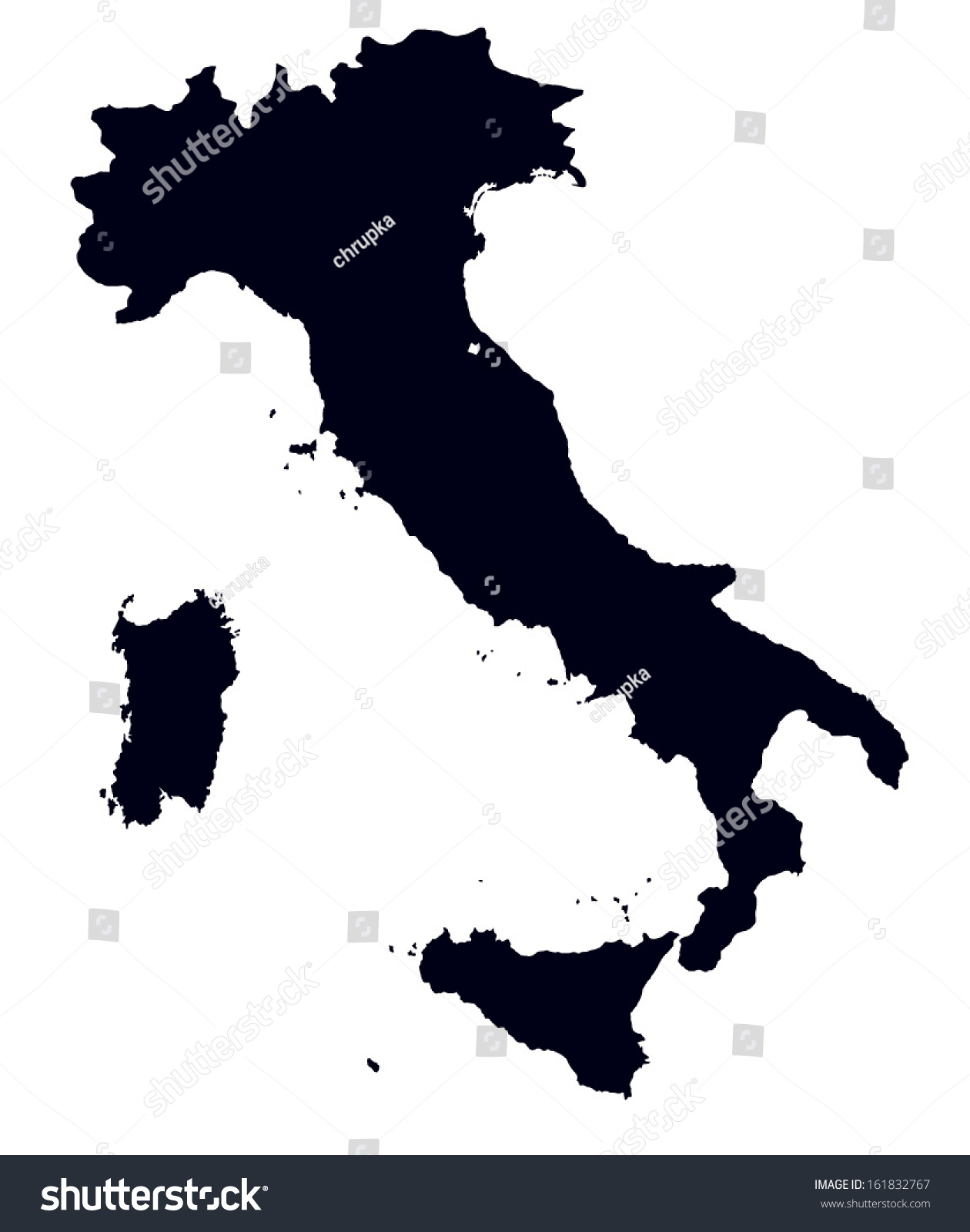 Black White Map Italy Stock Vector Royalty Free 161832767