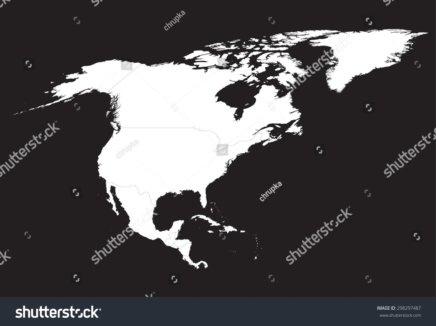 Black White Map North America Stock Vector Royalty Free 298297487