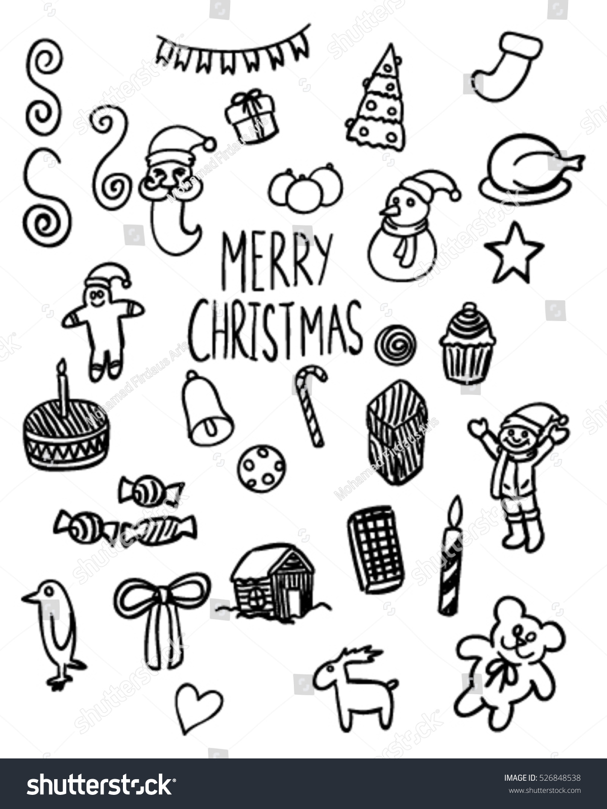 Black White Merry Christmas Doodle Art Stock Vector Royalty Free