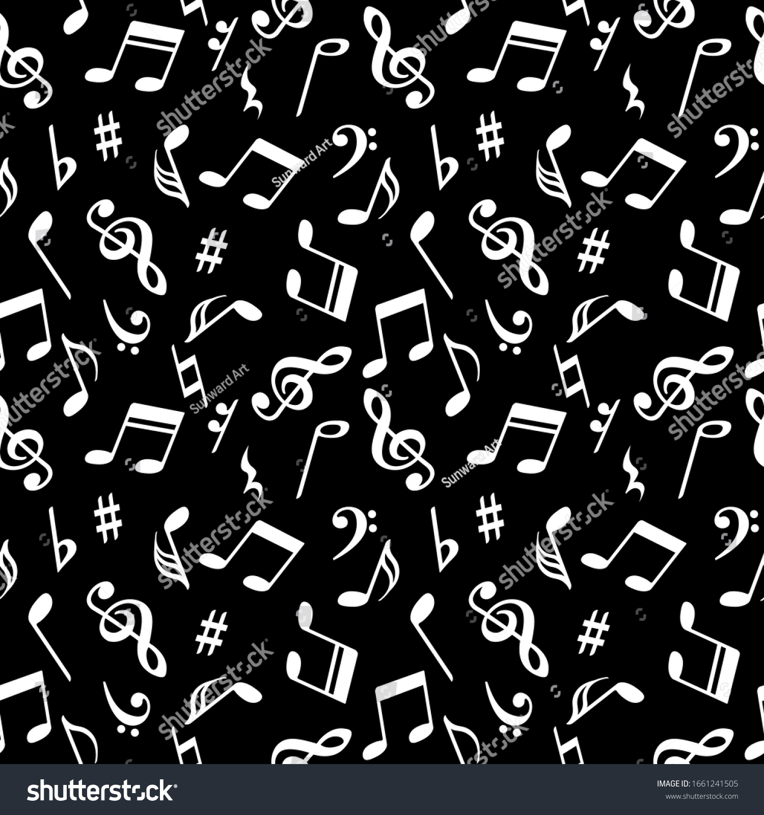 Black White Musical Notes Seamless Pattern Stock Vector (Royalty Free ...