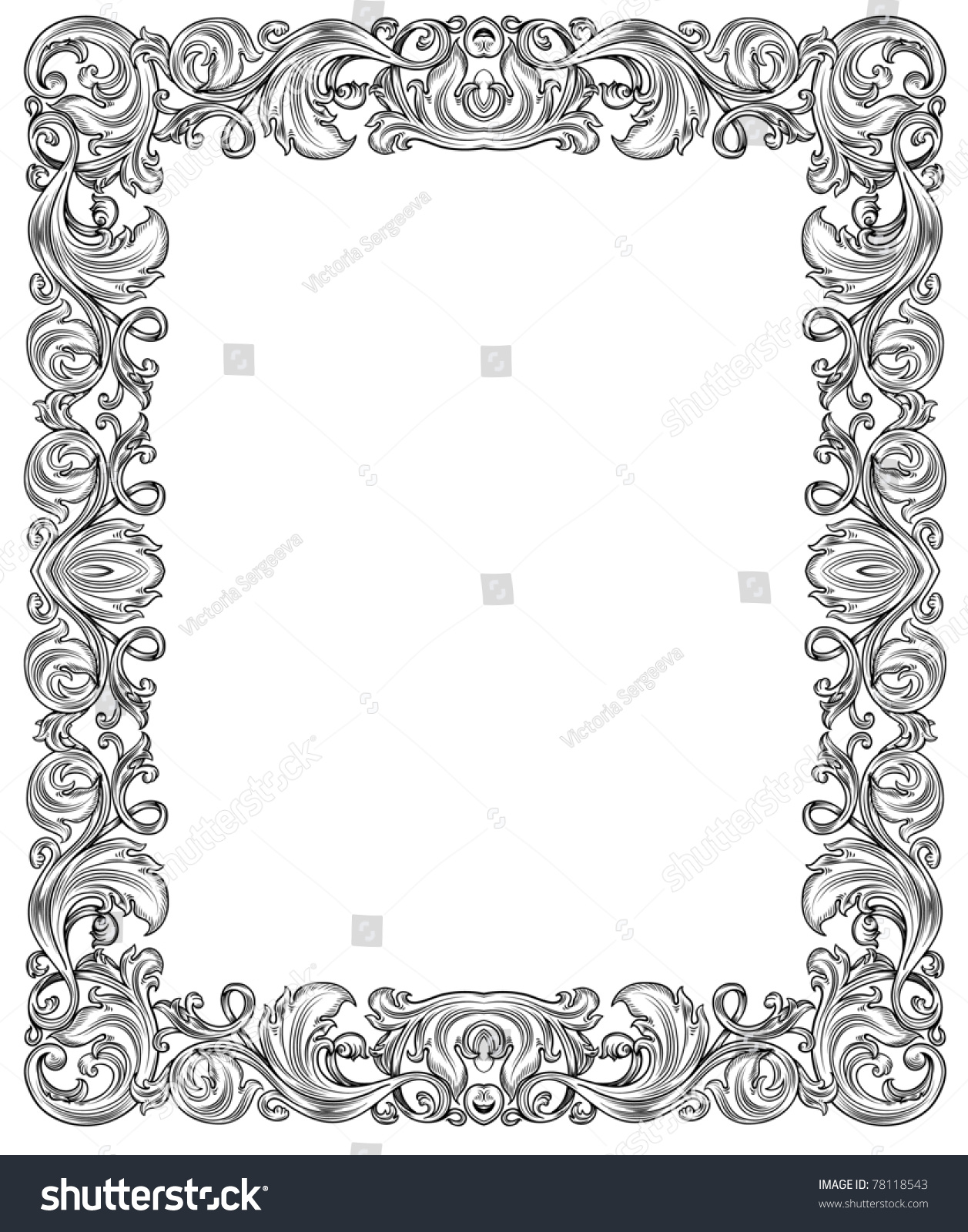 Black White Ornate Frame Isolated Stock Vector (Royalty Free) 78118543