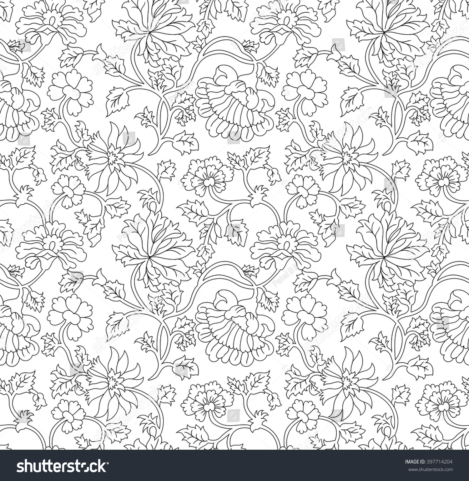 Black White Outline Floral Pattern Stock Vector 397714204 - Shutterstock