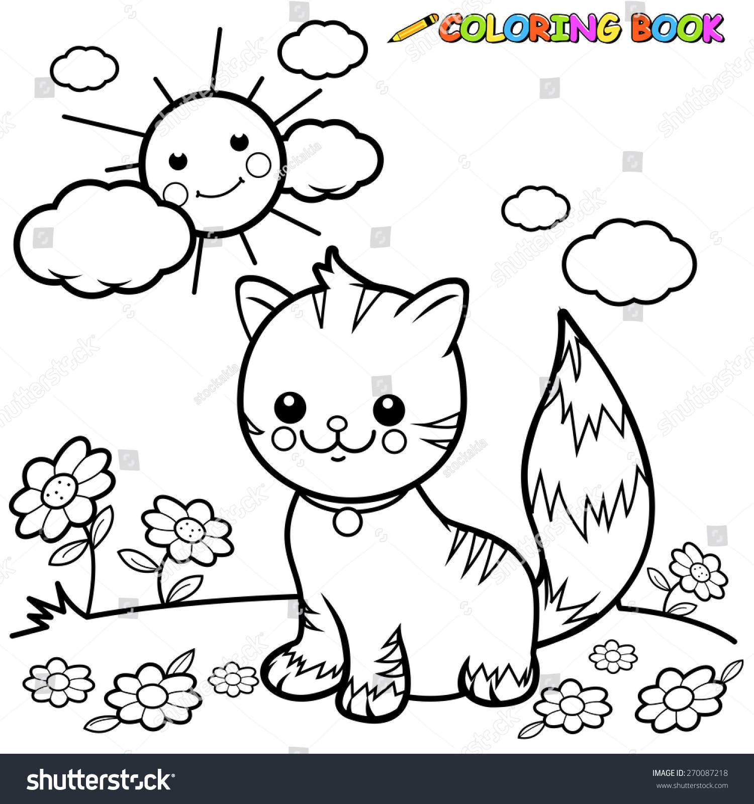 Black White Outline Image Cute Happy Stock Vector 270087218 - Shutterstock