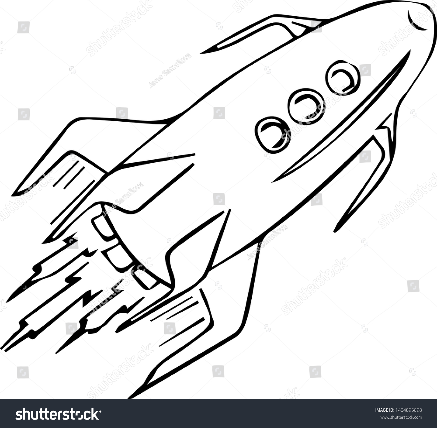 Black White Outline Vector Rocket Ship Stock Vector Royalty Free 1404895898