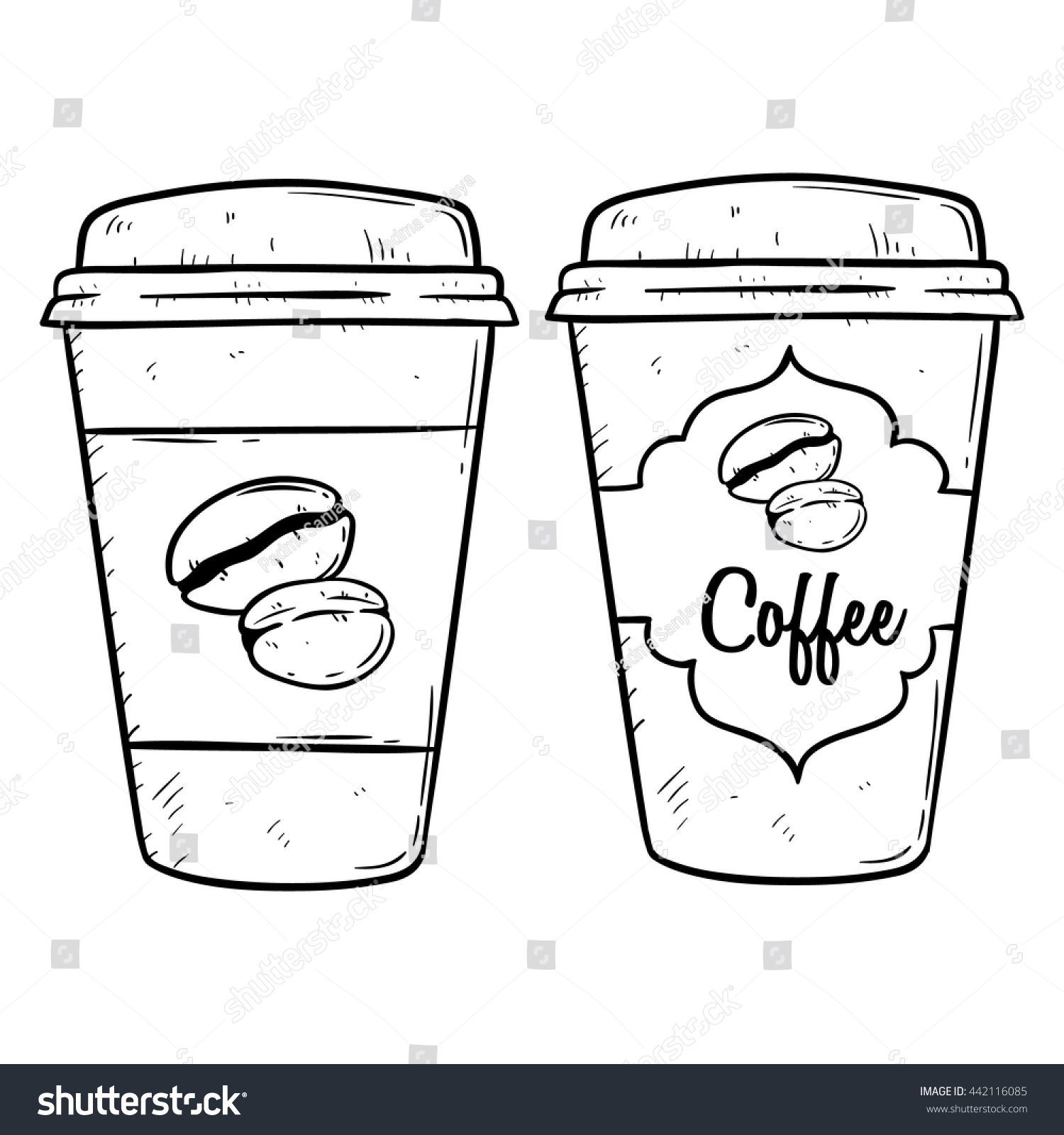 Black White Paper Coffee Cup Doodle Stock Vector Royalty Free