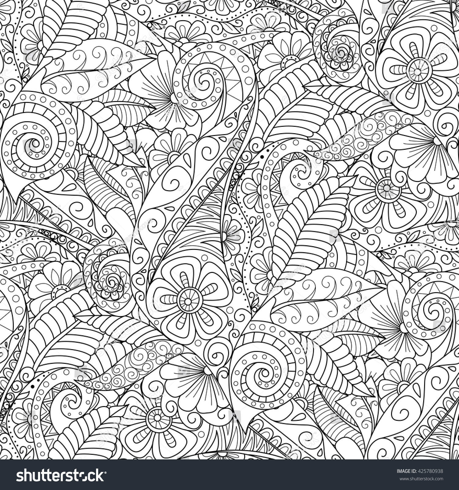 Vector Seamless Monochrome Floral Pattern Hand Drawn Floral stock vector black and white seamless floral background design for adults and older children coloring book