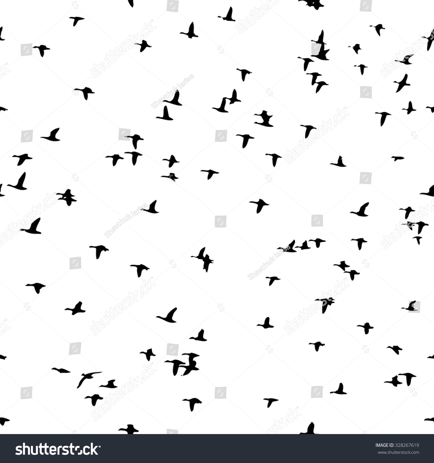 Black White Seamless Pattern Flying Birds Stock Vector (Royalty Free ...