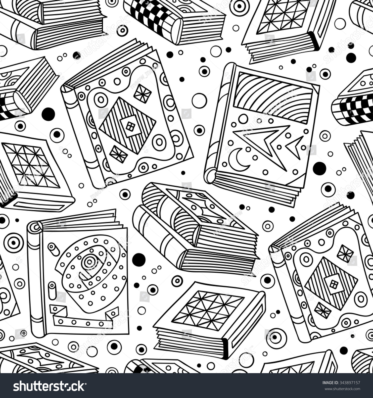 Black White Seamless Pattern Books Coloring Stock Vector Royalty