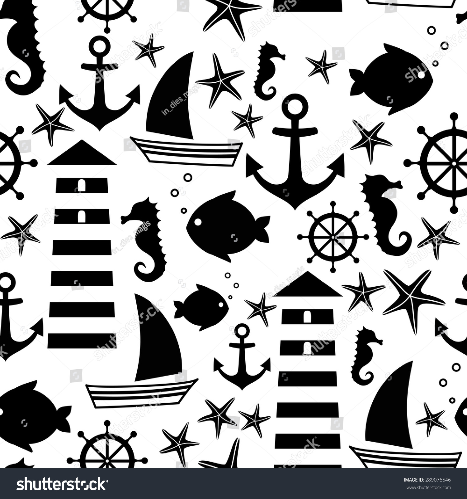 Black White Seamless Sea Pattern Sailboat Stock Vector Royalty