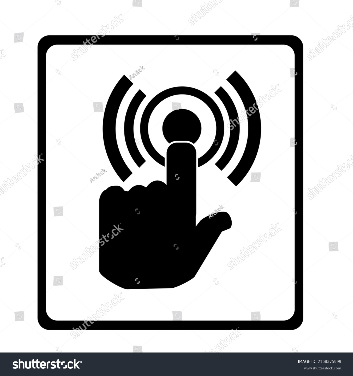SVG of Black and white sign, please ring the bell.hand and circle radiating.Isolated vector illustration on a white background. svg