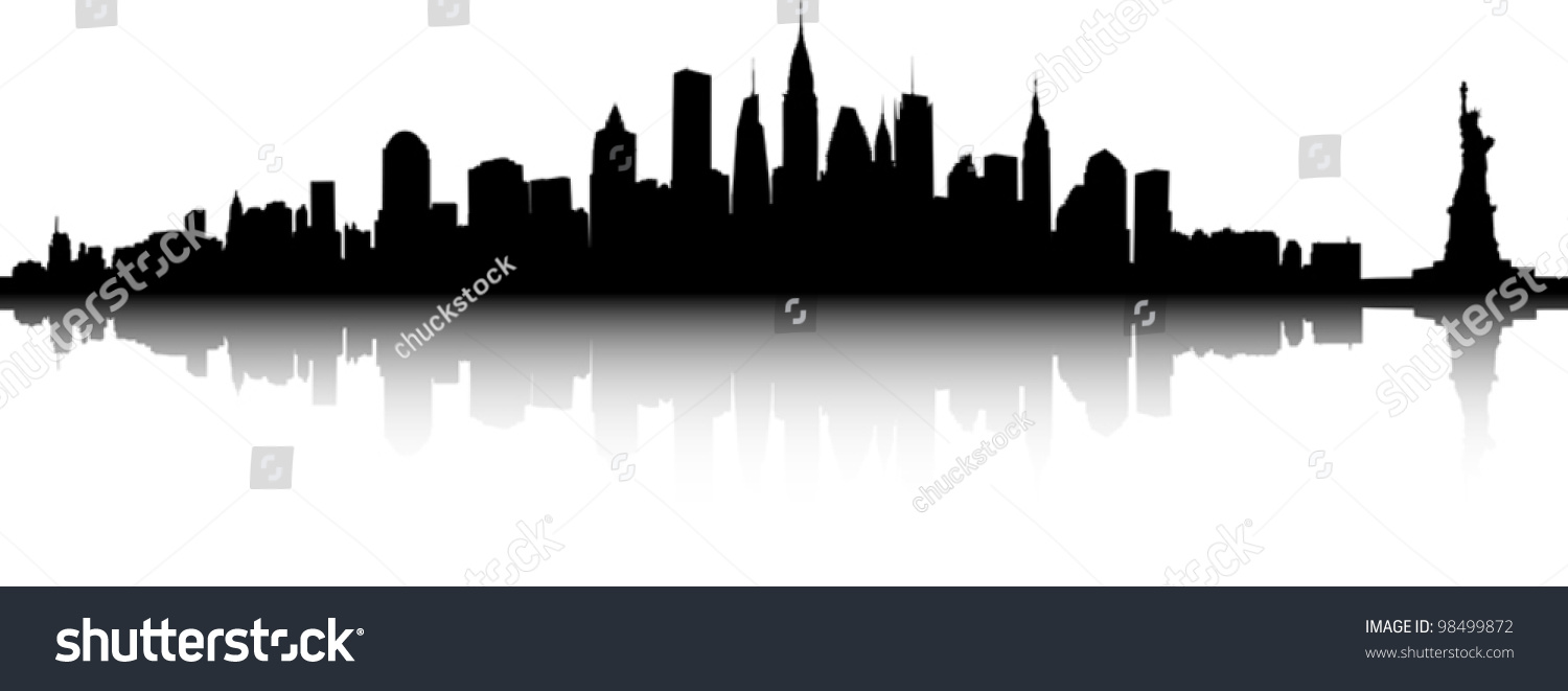 Schwarz Weiss Silhouette Der Skyline Von New York Stock Vektorgrafik Lizenzfrei