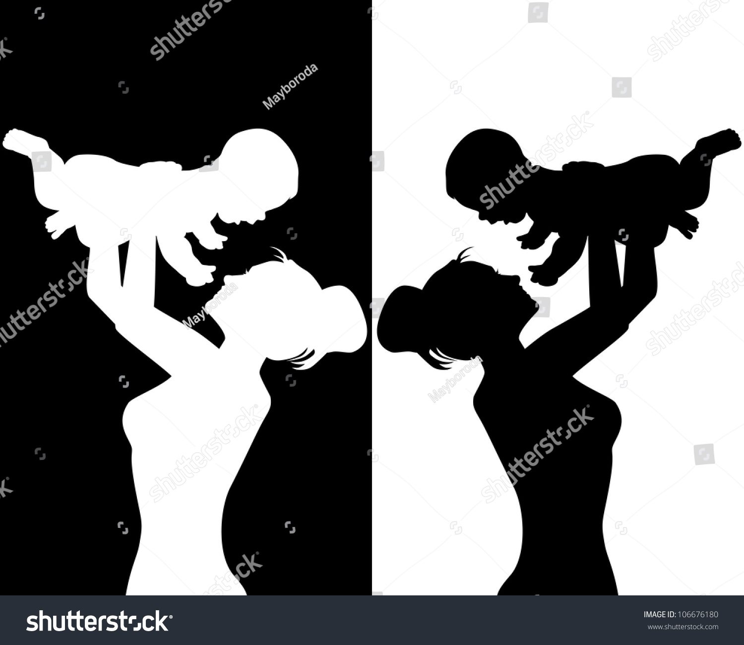 Black White Silhouettes Mother Child Stock Vector 106676180 - Shutterstock