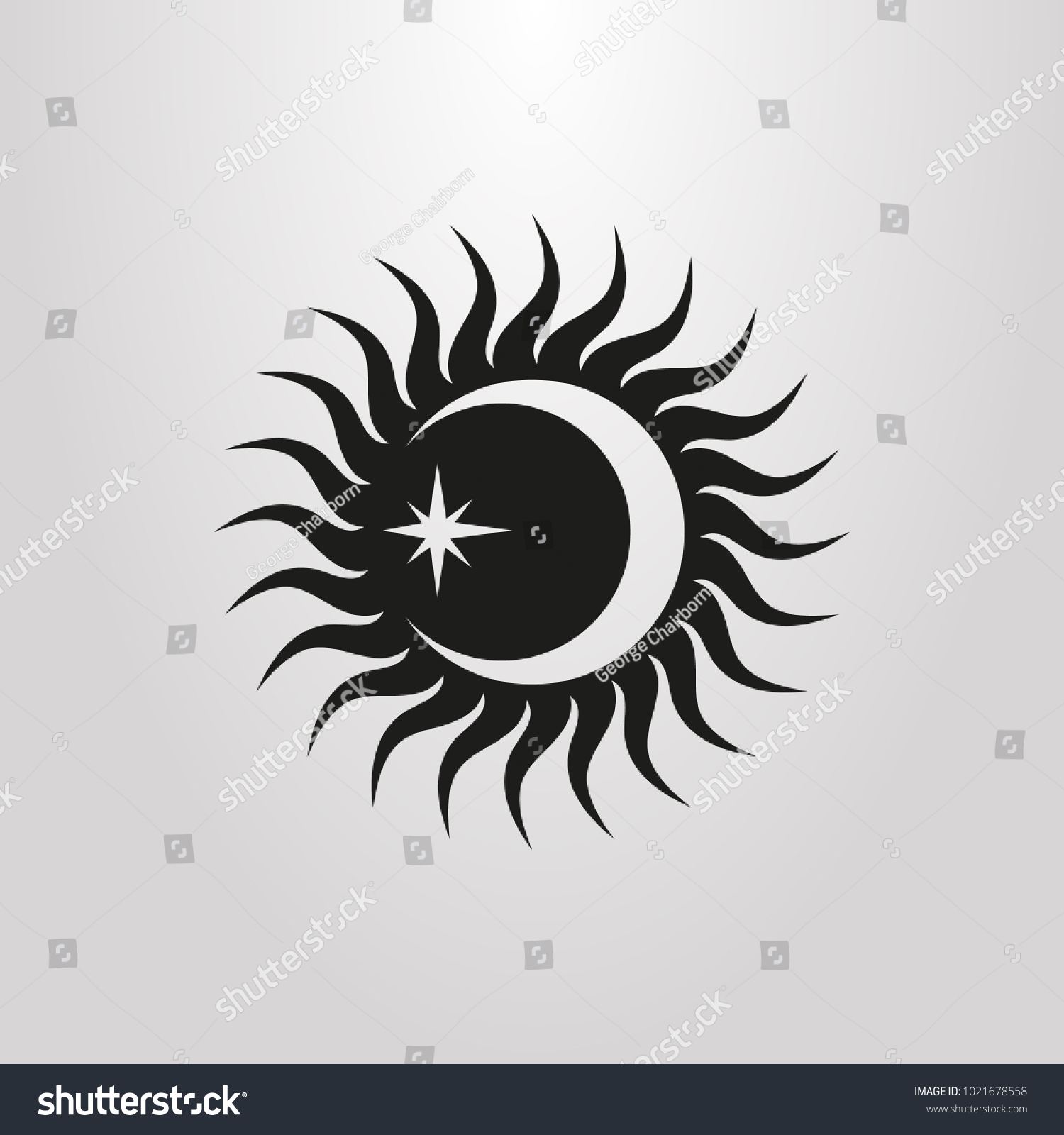 太陽 月 星の白黒の単純なベクター画像シンボル のベクター画像素材 ロイヤリティフリー