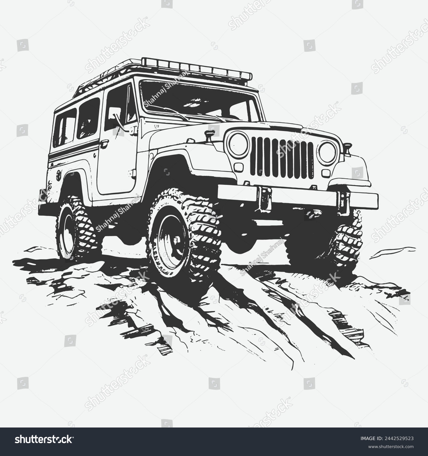SVG of black and white sketch style off road car illustration svg