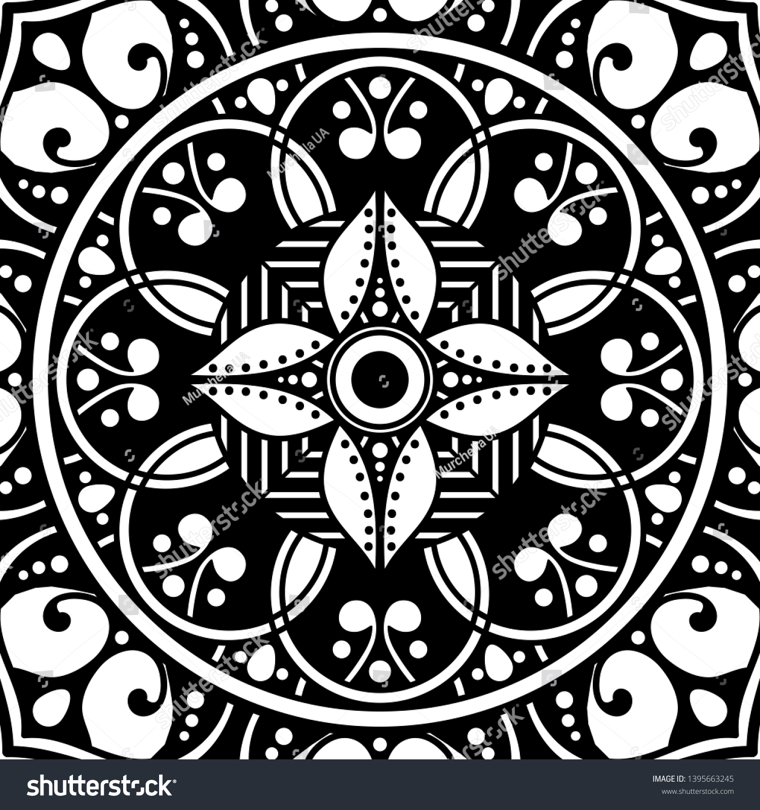 Black White Square Mandala Coloring Page Stock Vector Royalty Free 1395663245