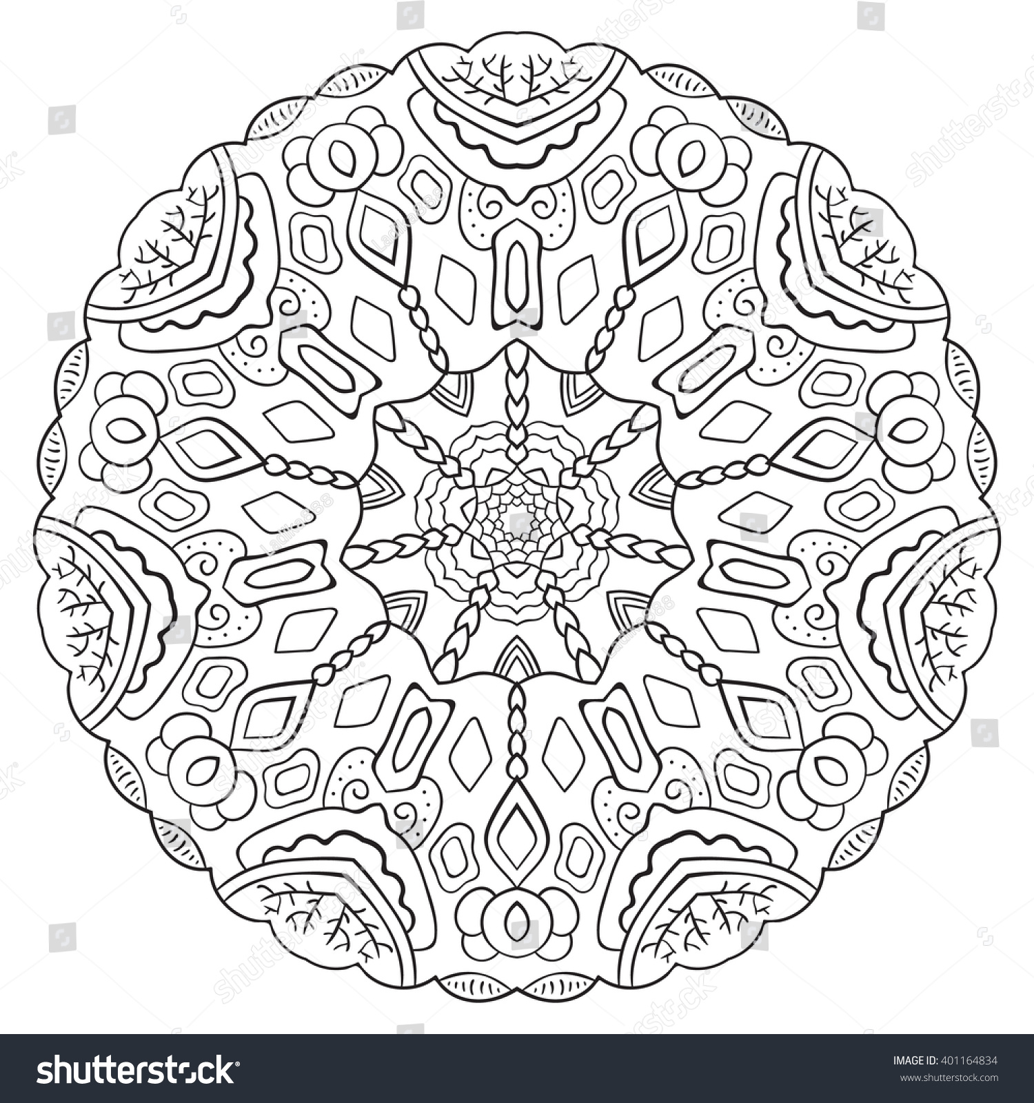 Download Black White Symmetrical Circular Pattern Mandala Stock Vector 401164834 - Shutterstock