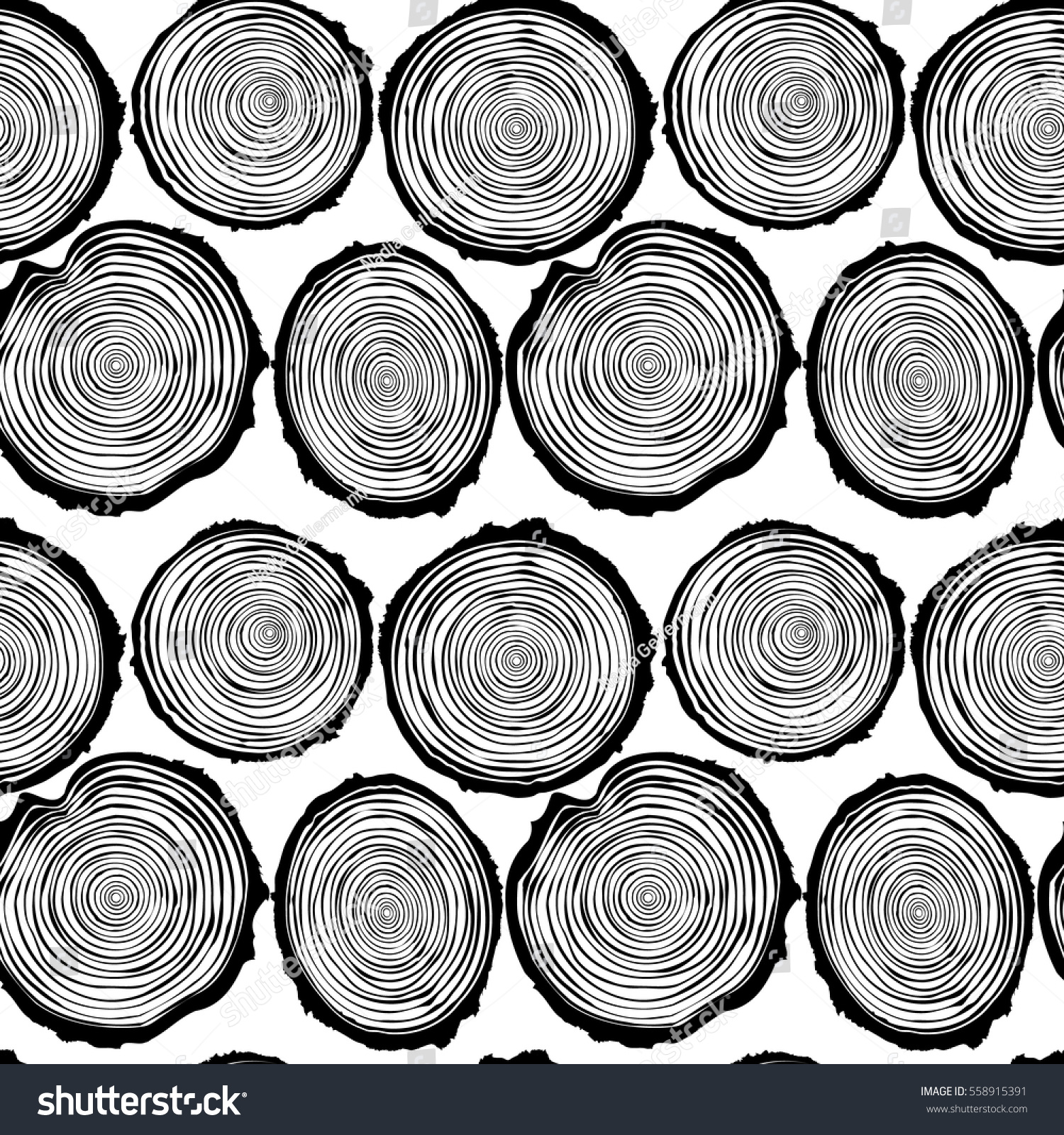 Black White Tree Rings Seamless Pattern Stock Vector (Royalty Free ...