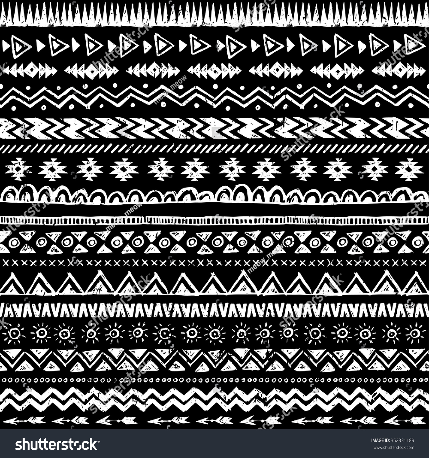 Black And White Tribal Doodle Seamless Pattern. Aztec Grunge Abstract ...