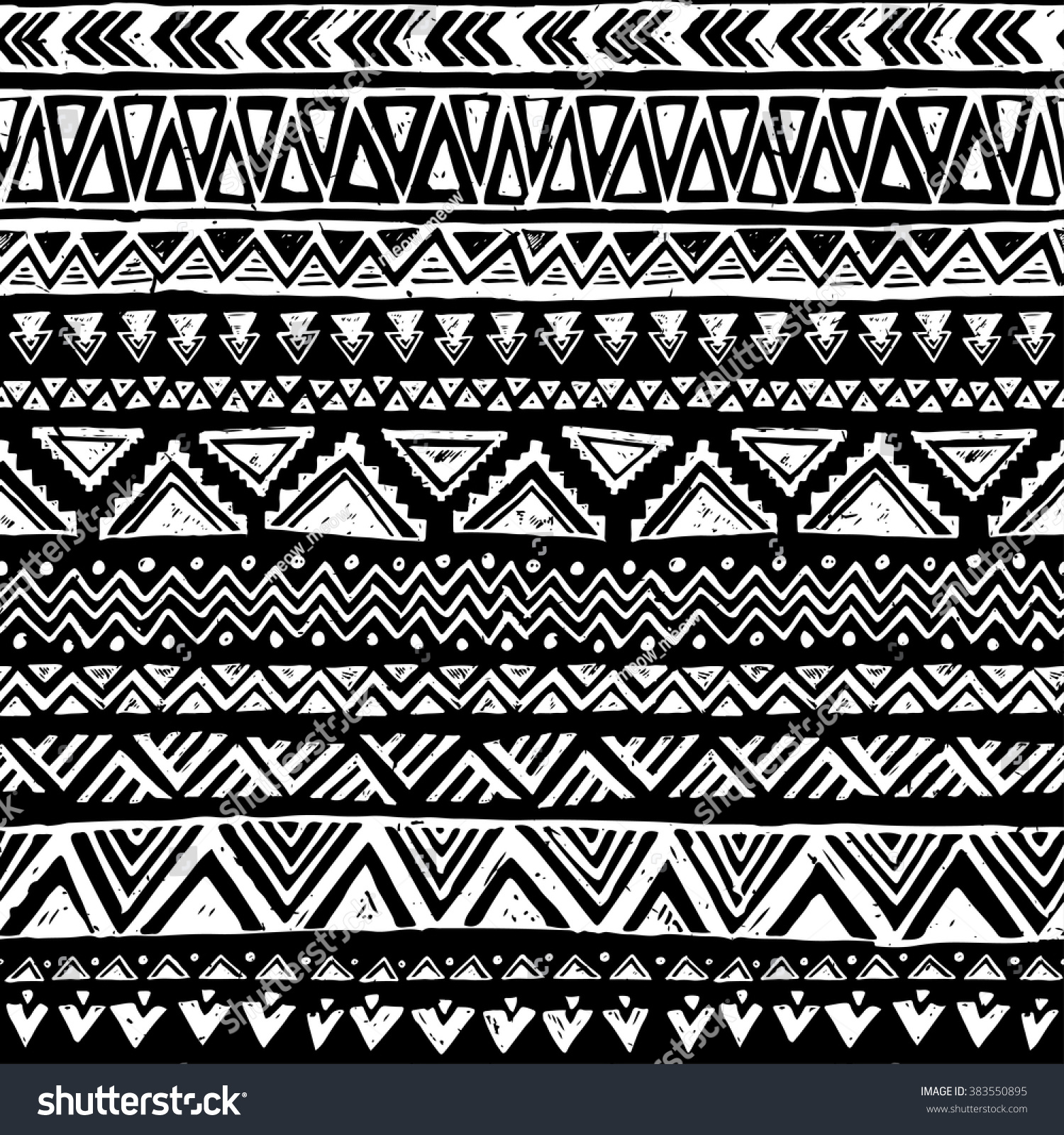Black White Tribal Doodle Vector Seamless Stock Vector (Royalty Free ...