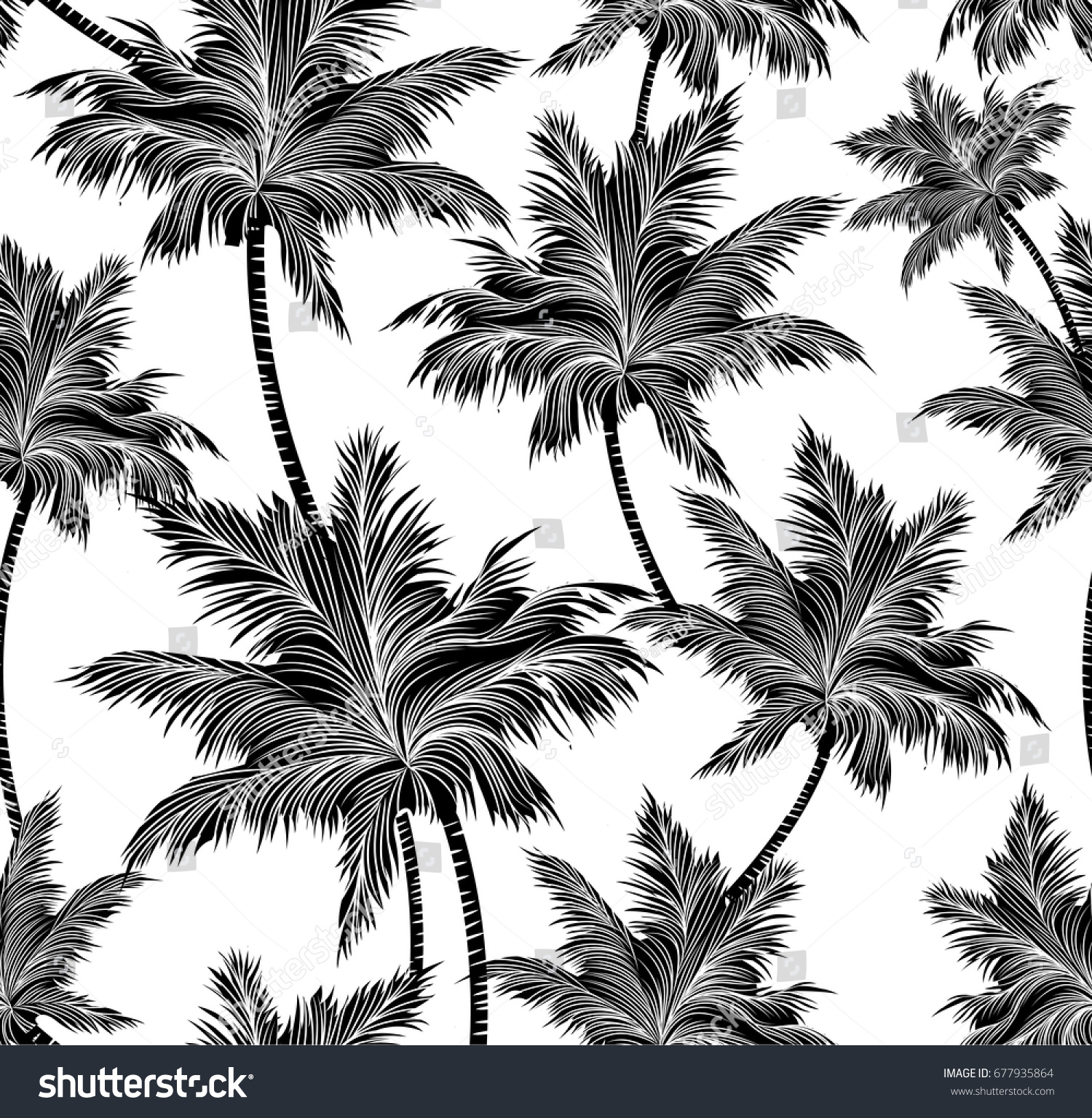 Black White Tropical Palm Trees Pattern Stock Vector (Royalty Free ...