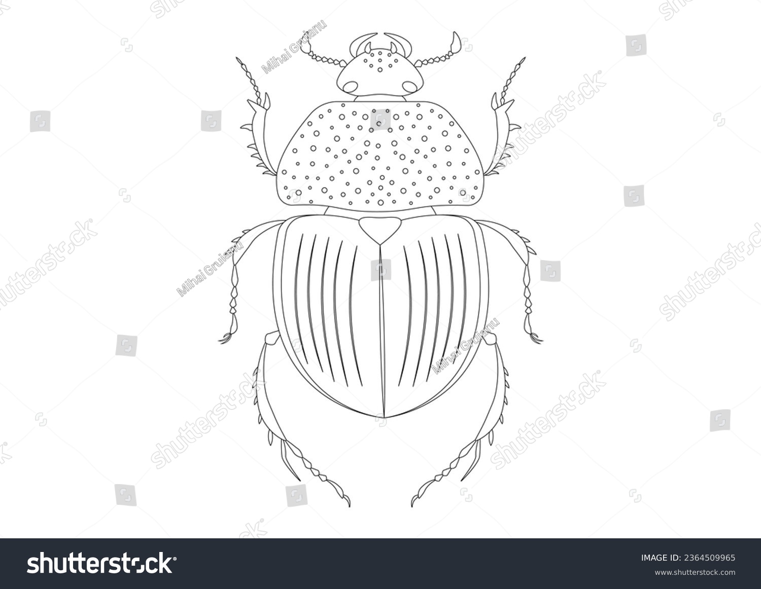 SVG of Black and White Trypocopris Vernalis Green Beetle Clipart. Coloring Page of Trypocopris Vernalis Green Beetle svg