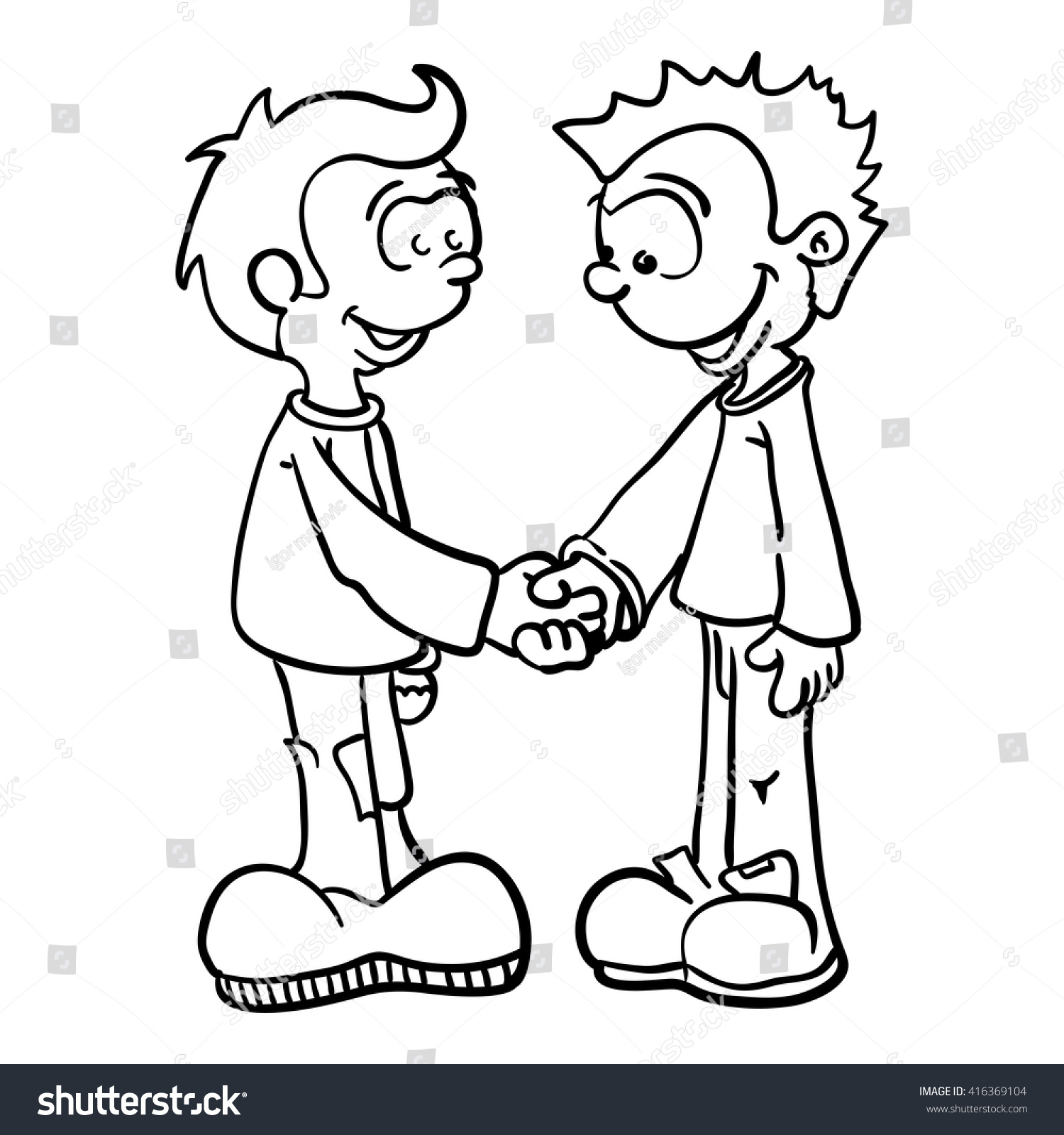 Black White Two Boys Shaking Hands Stock Vector Royalty Free