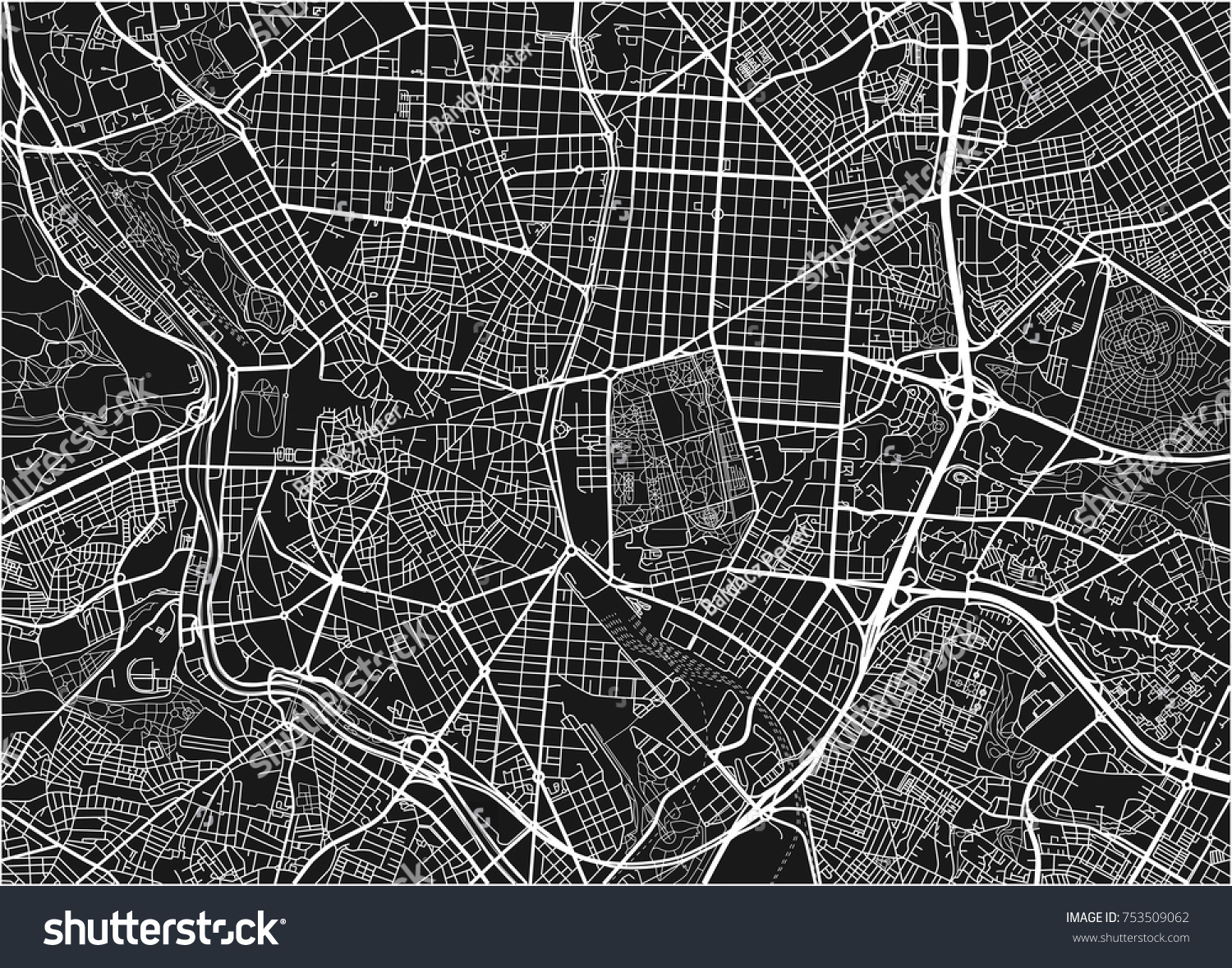 マドリードの白黒のベクター画像都市の地図で 分離された層が整理されています のベクター画像素材 ロイヤリティフリー 753509062