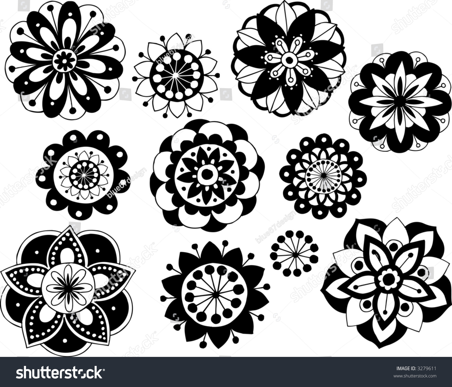 Black And White Vector Flowers Illustration - 3279611 : Shutterstock