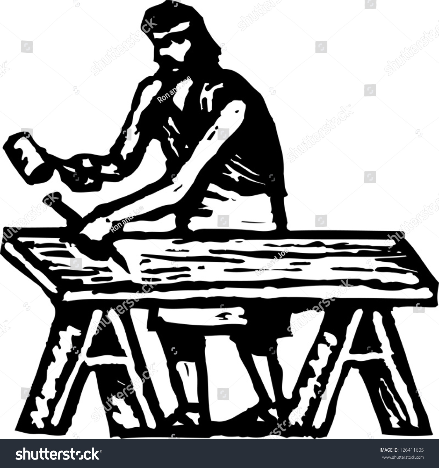 Black And White Vector Illustration Of A Carpenter - 126411605 ...